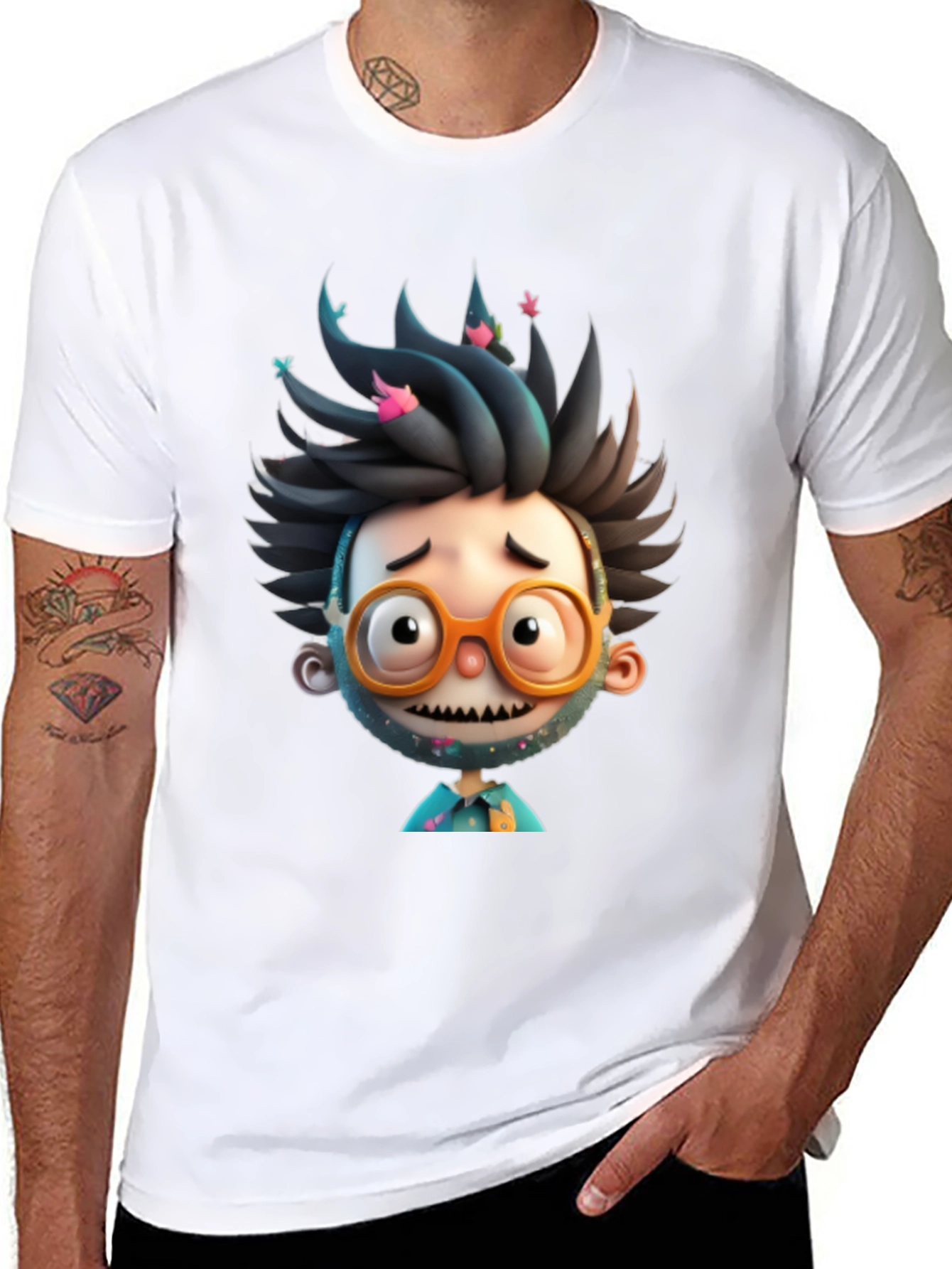 Cartoon Character Graphic Tee - Black
