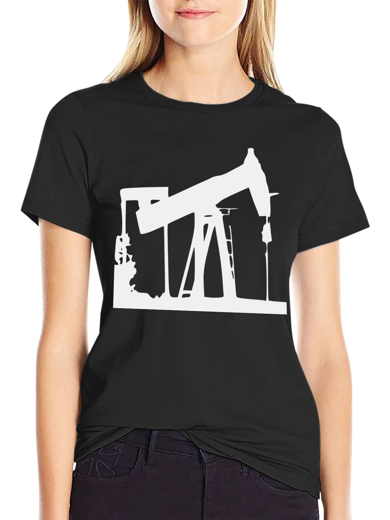 Oil Rig Graphic Tee - Black Cotton T-Shirt