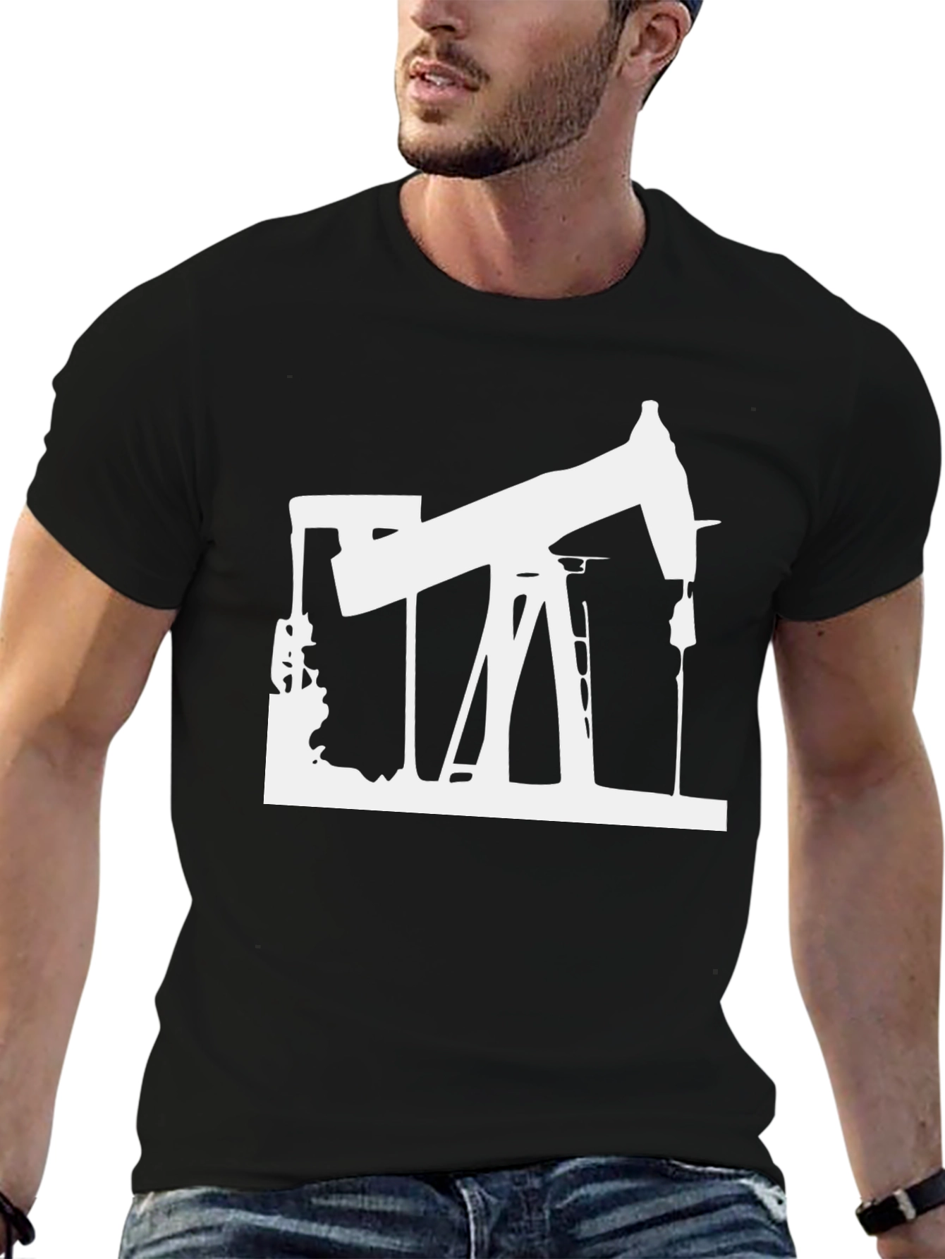 Oil Rig Graphic Tee - Black Cotton T-Shirt