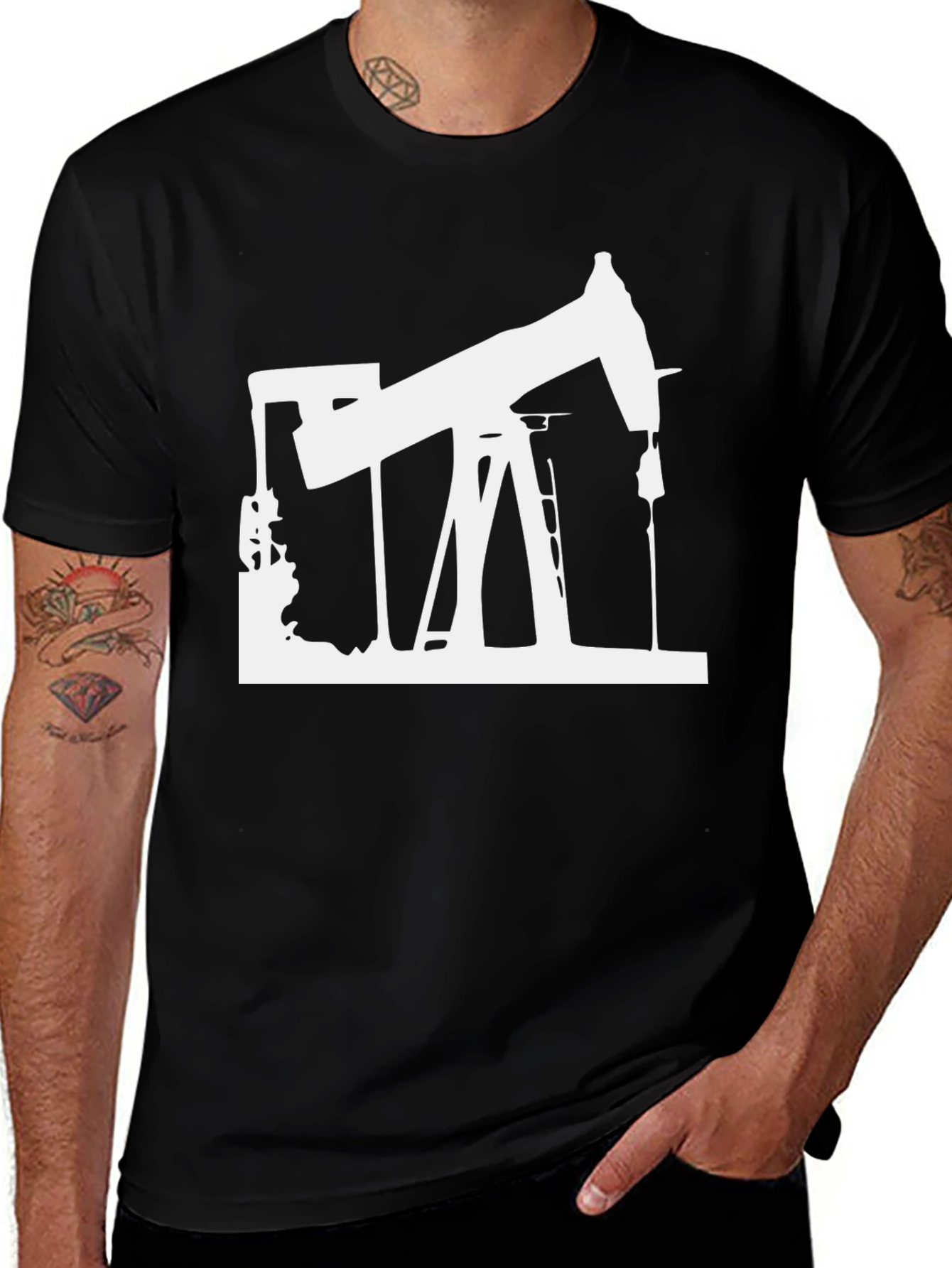 Oil Rig Graphic Tee - Black Cotton T-Shirt