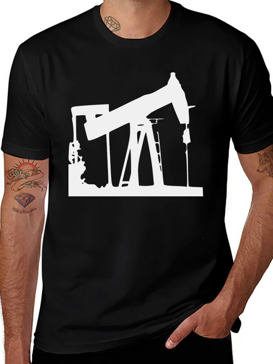 Oil Rig Graphic Tee - Black Cotton T-Shirt