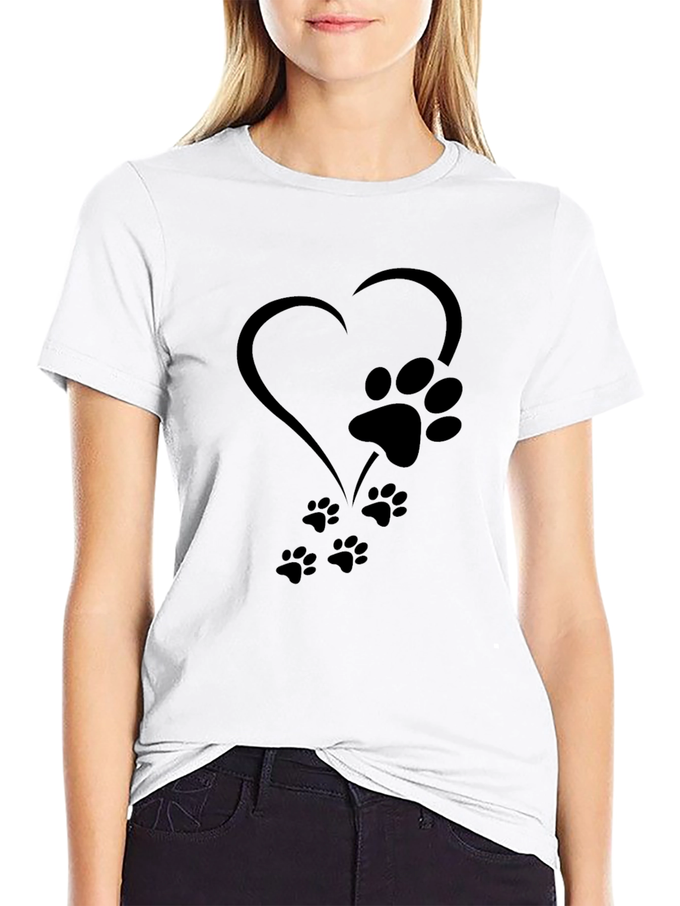 Dog Paw Heart T-Shirt - Mens Black Graphic Tee