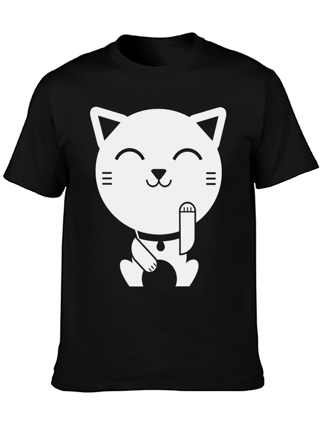 Lucky Cat Graphic Tee - Black Cotton T-Shirt
