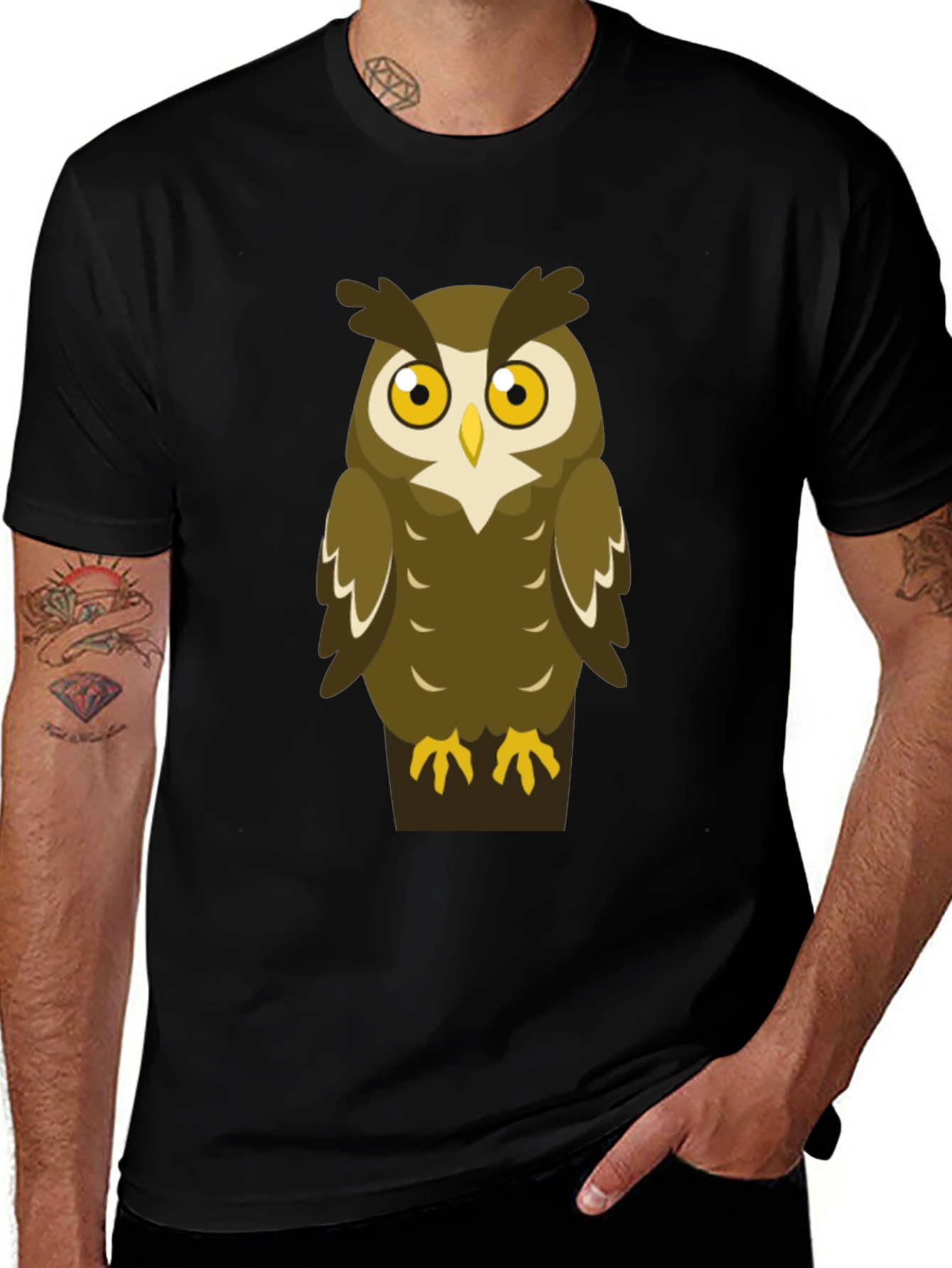 Owl Graphic Print Mens Black T-Shirt