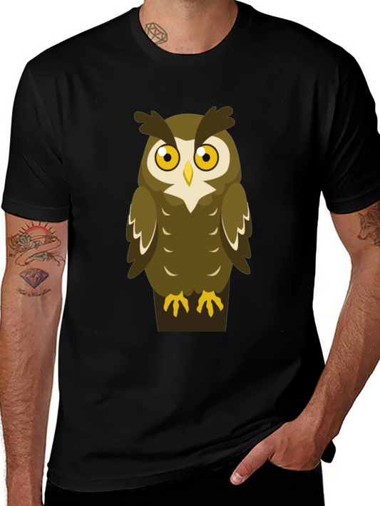 Owl Graphic Print Mens Black T-Shirt