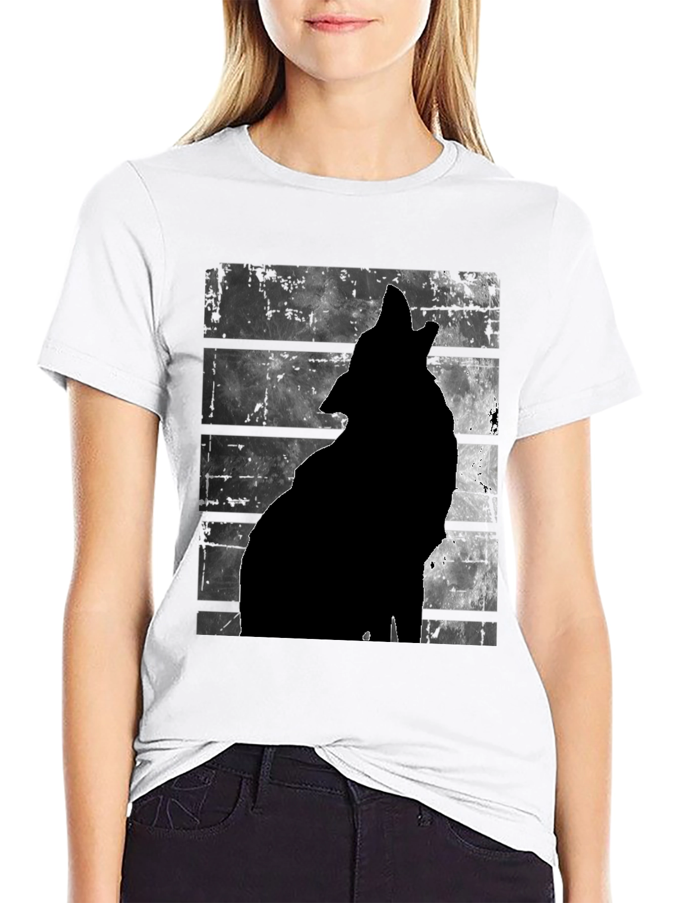 Wolf Silhouette Graphic Print T-Shirt