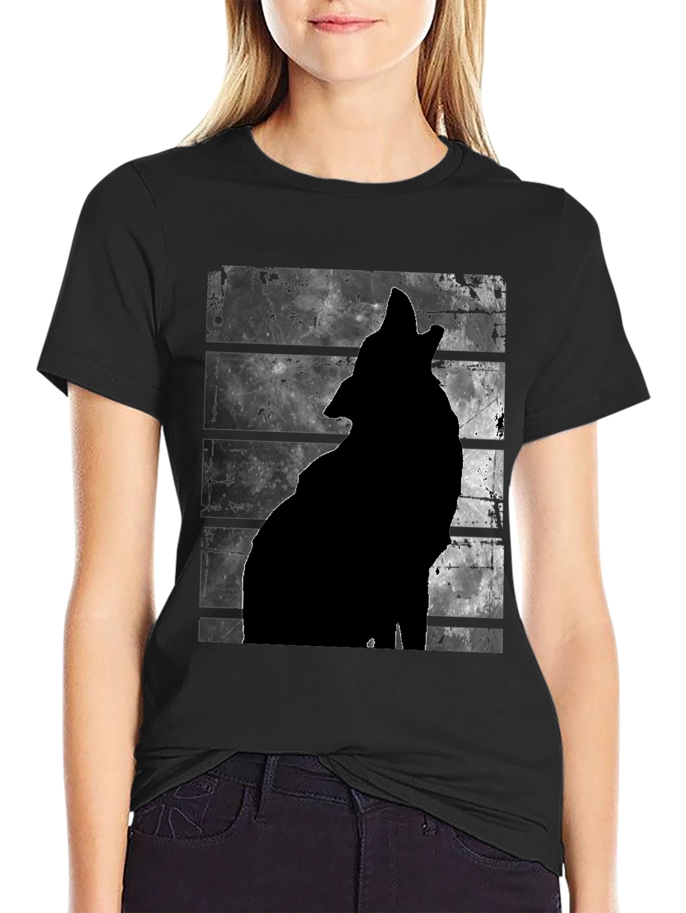Wolf Silhouette Graphic Print T-Shirt