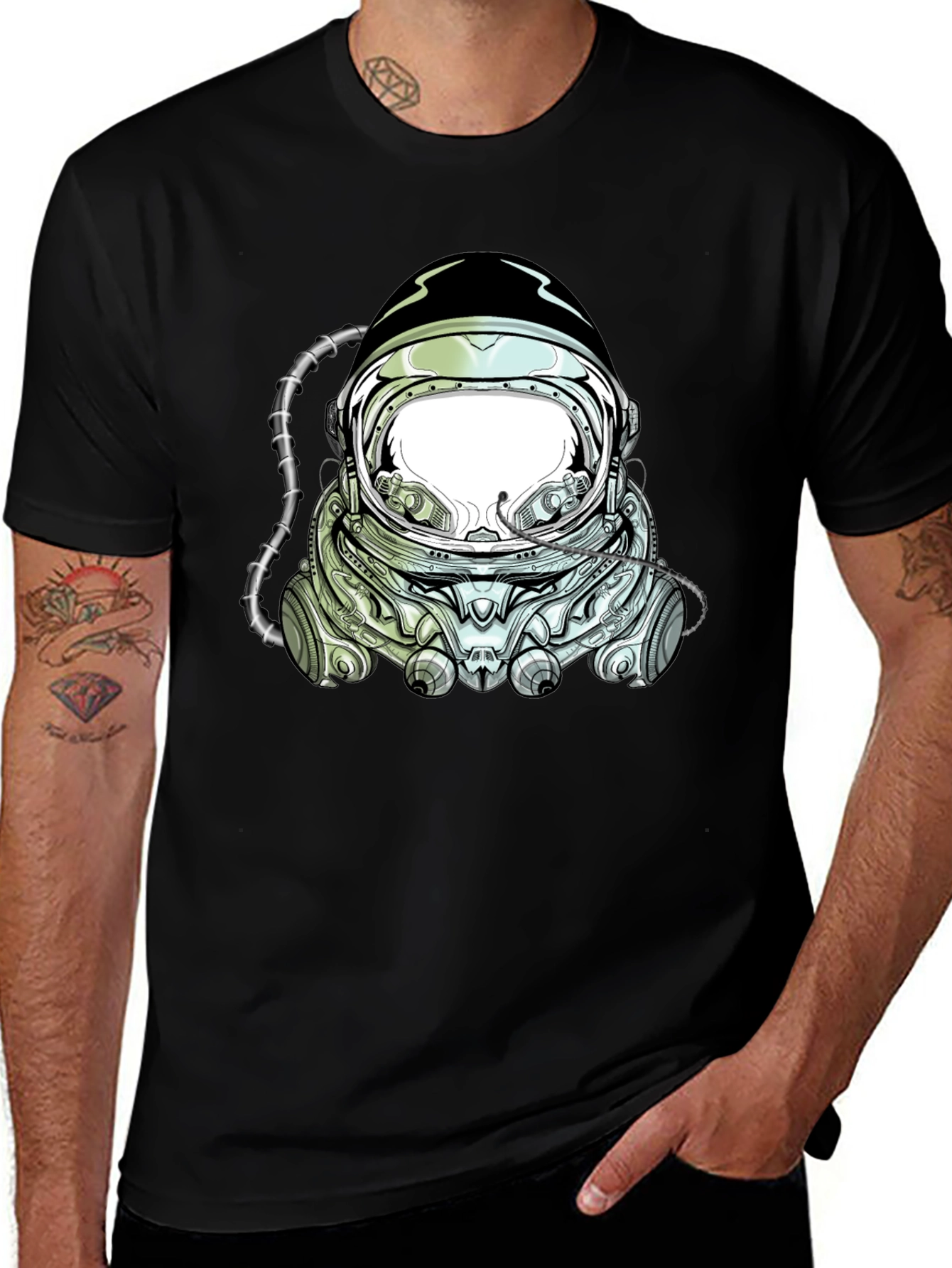 Astronaut Helmet Graphic T-Shirt - Black