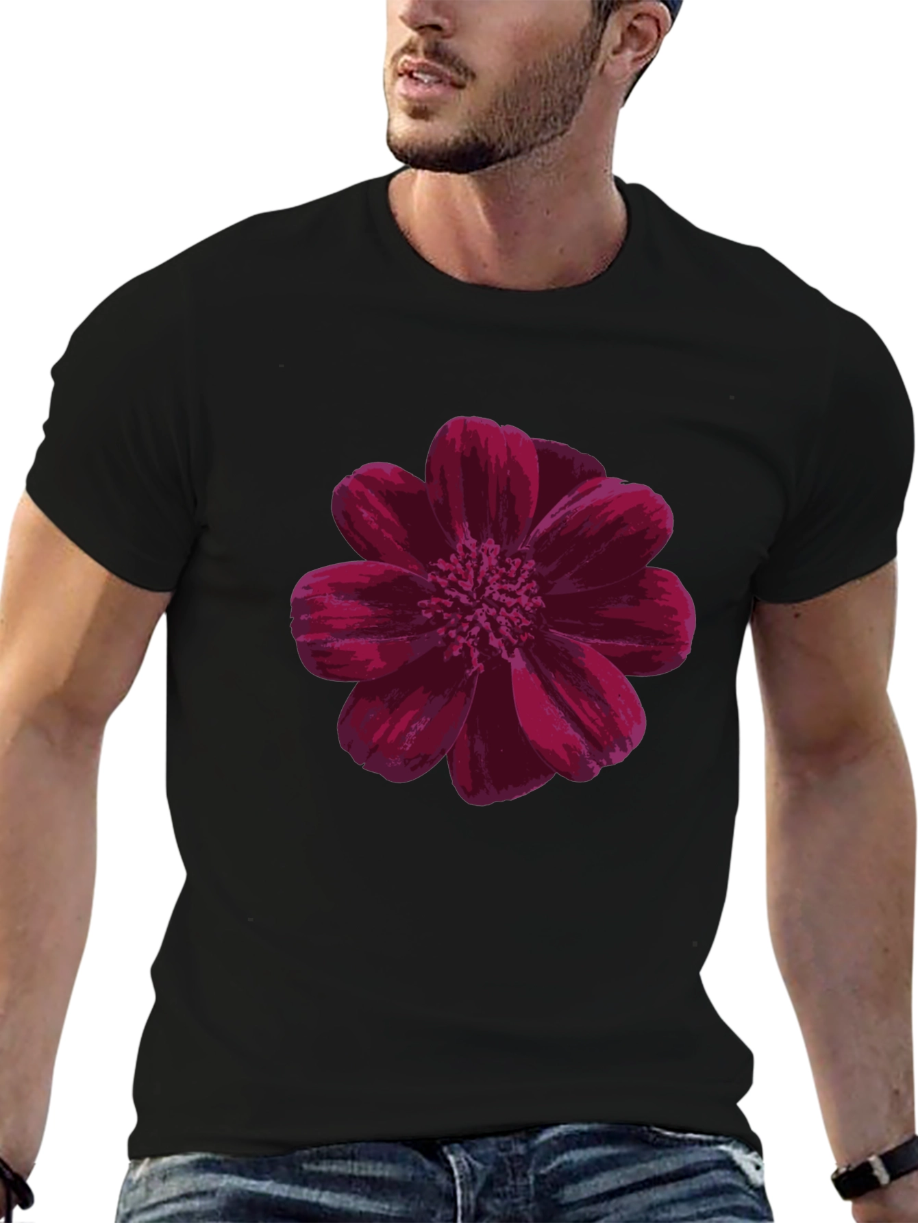 Floral Print Black T-Shirt - Casual Comfort