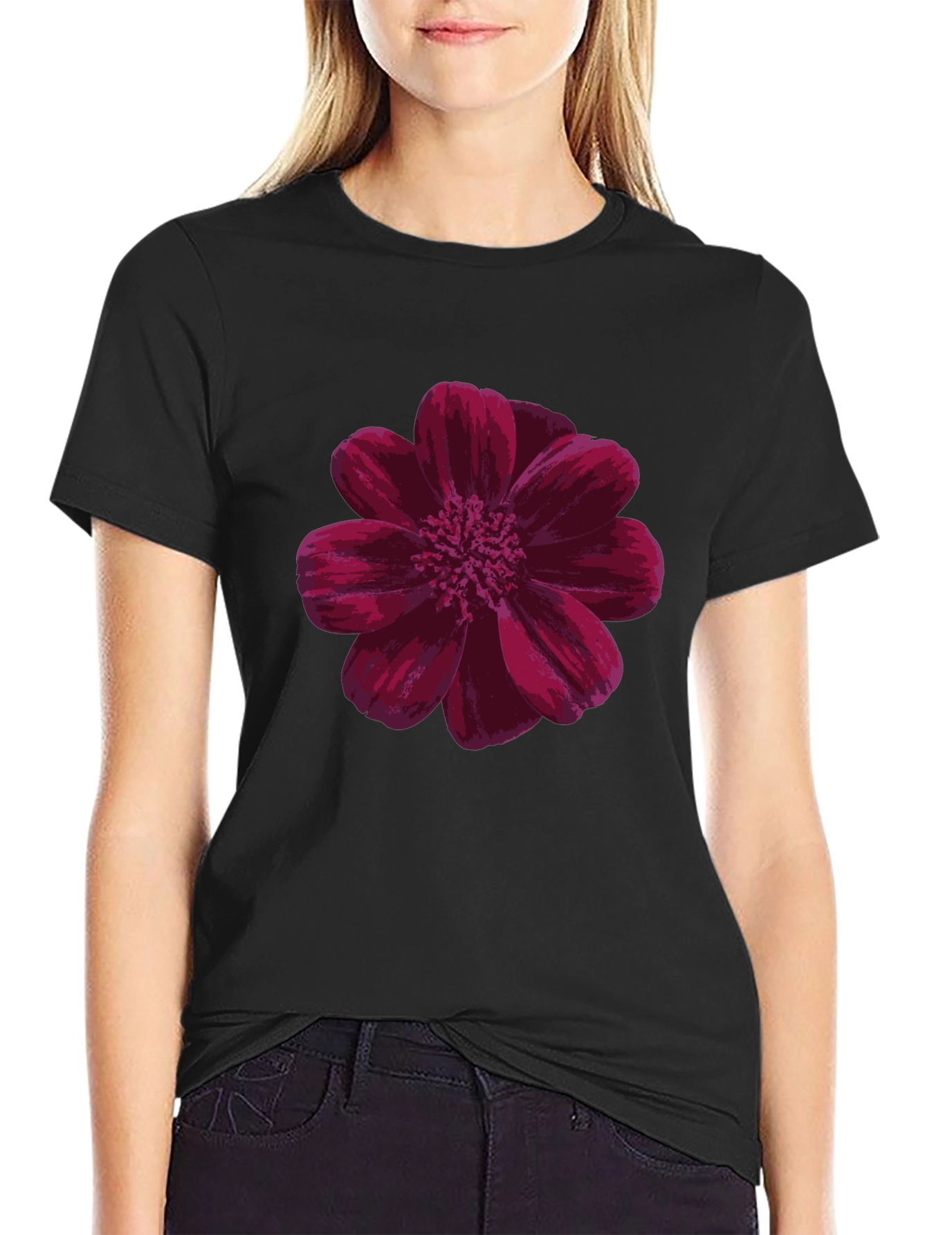 Floral Print Black T-Shirt - Casual Comfort