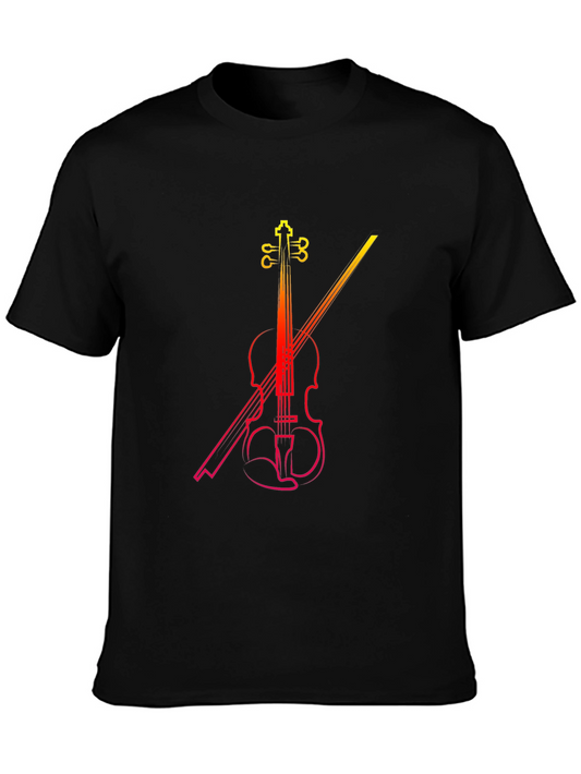 Violin Graphic Print Black T-Shirt