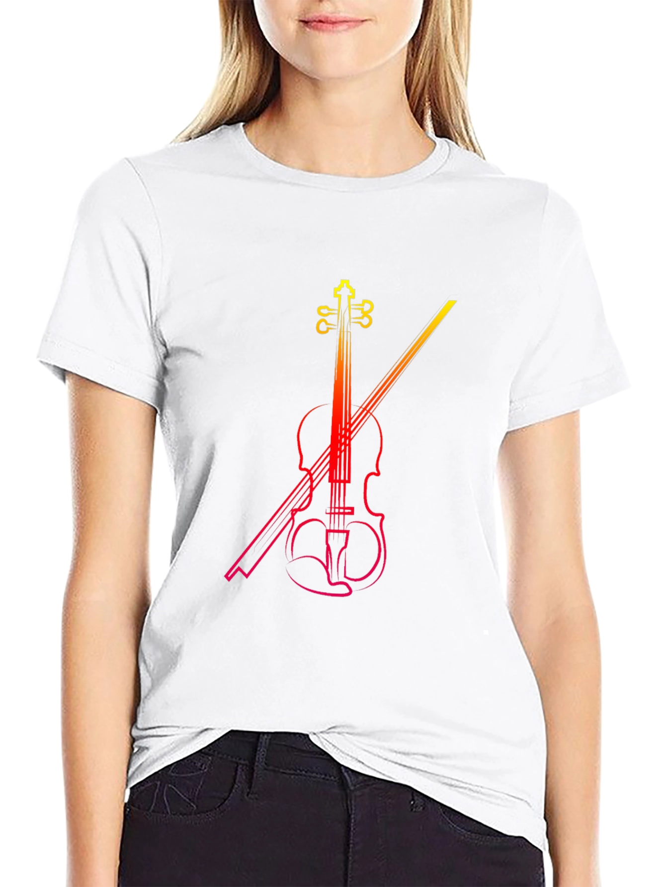 Violin Graphic Print Black T-Shirt