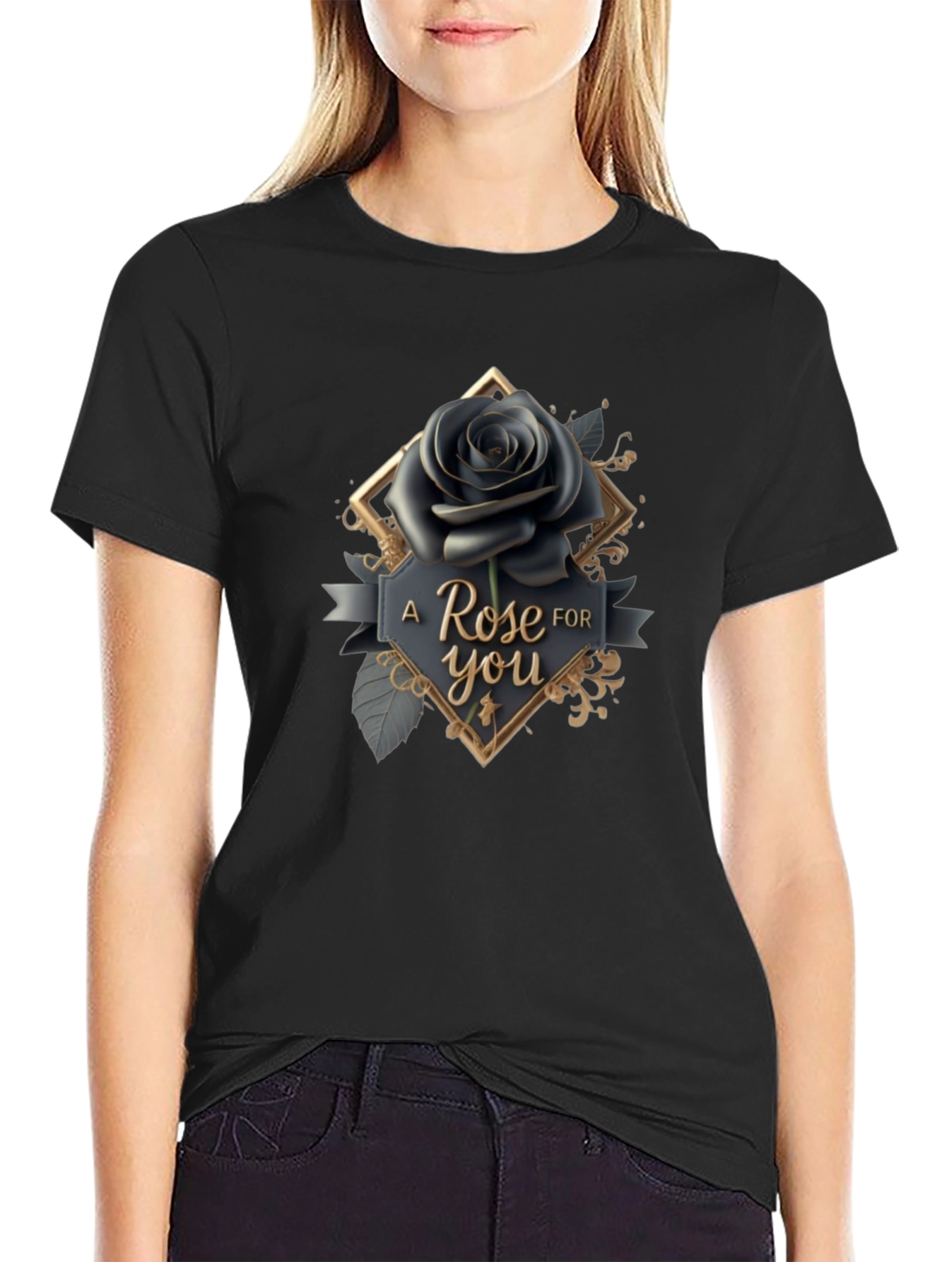 Elegant Black Rose T-Shirt