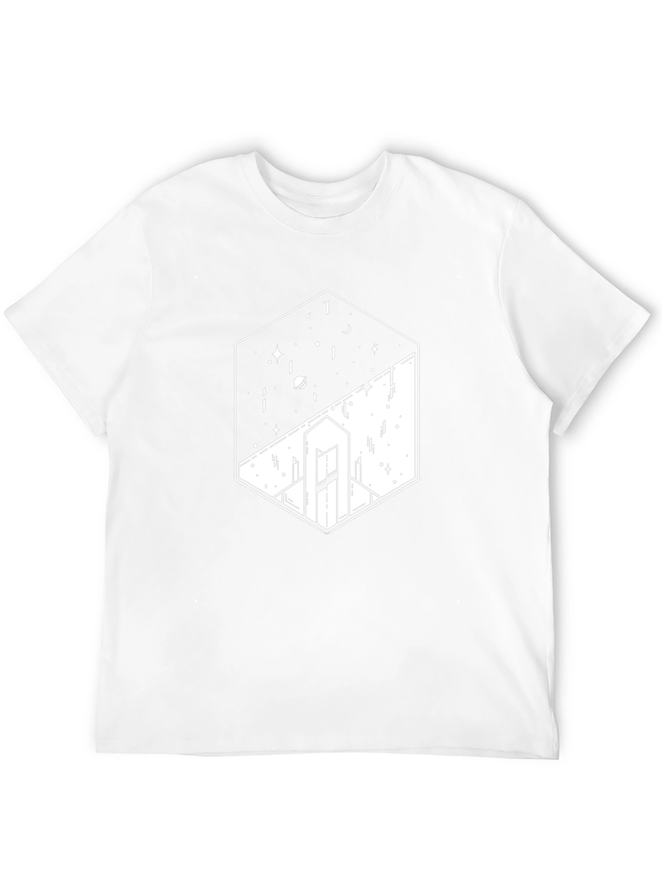 Geometric Space & Cityscape Black Graphic Tee