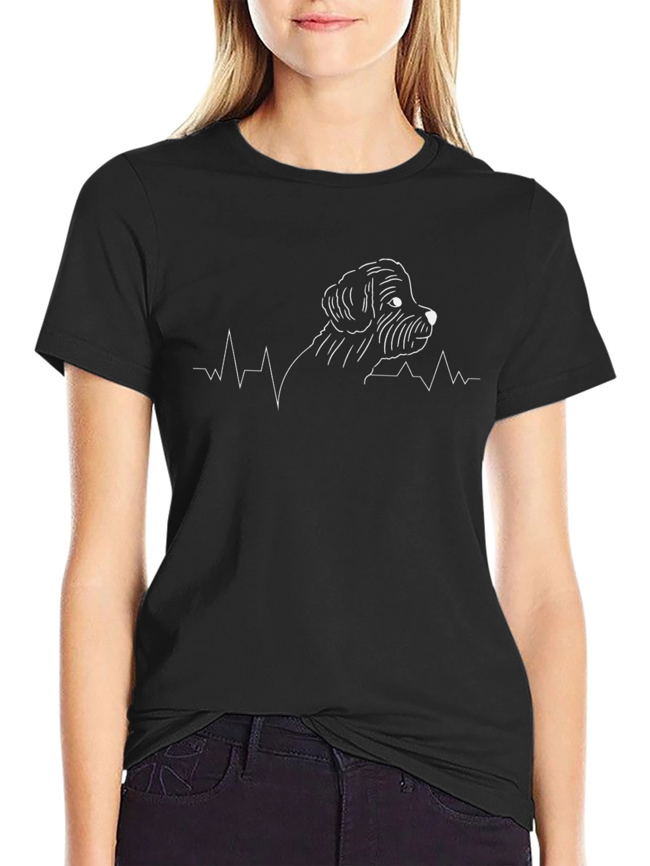 Dog Breed Heartbeat Graphic T-Shirt - Black