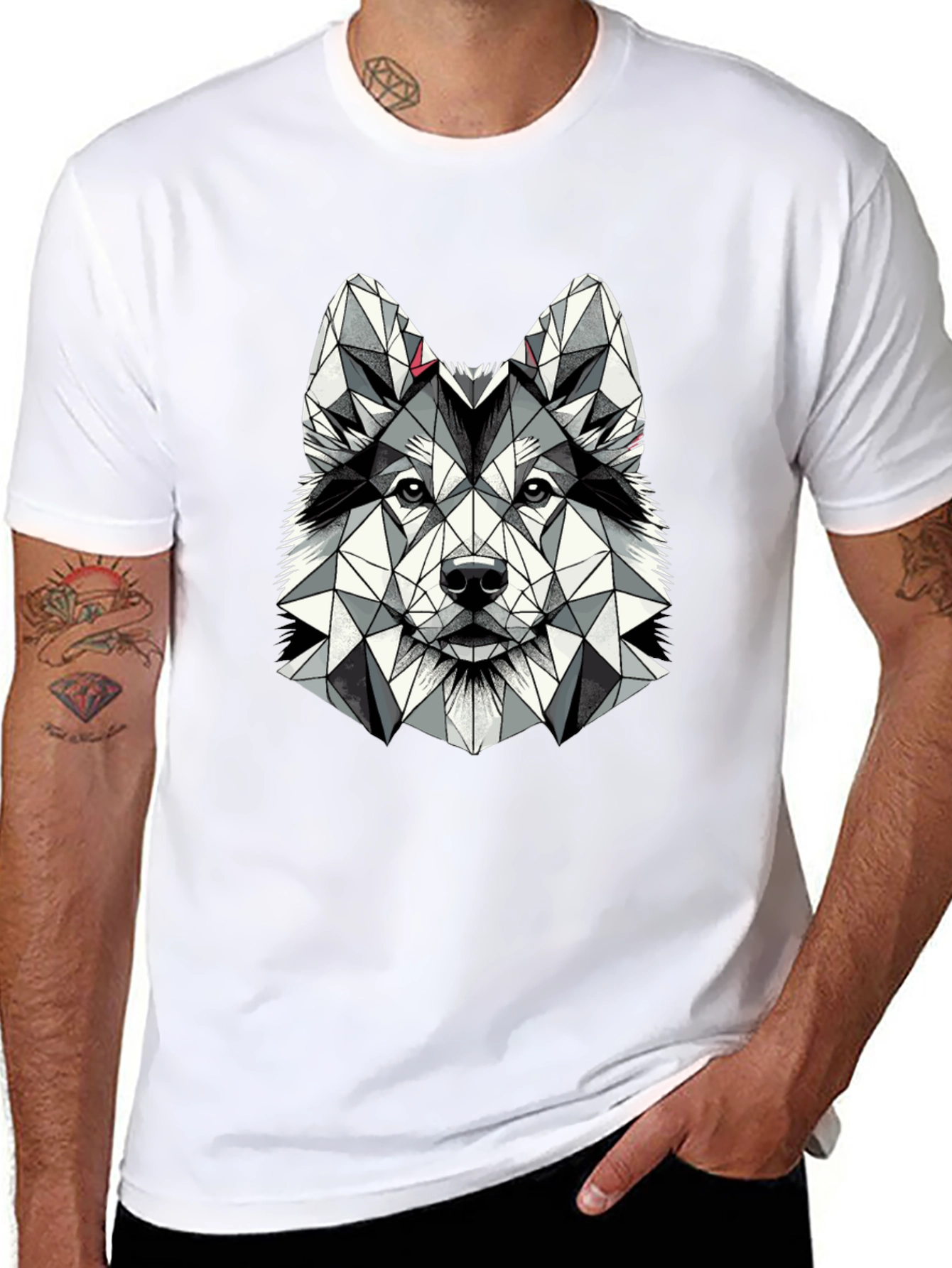 Geometric Husky Graphic Tee - Black Short Sleeve