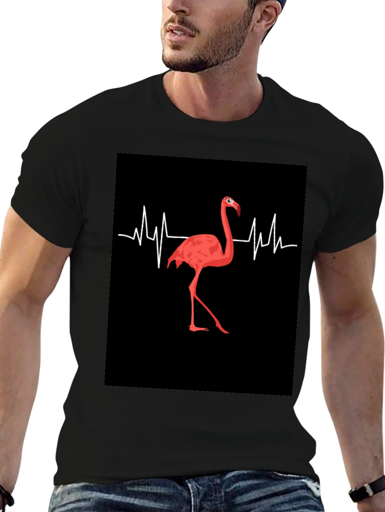 Flamingo Heartbeat Black Graphic T-Shirt