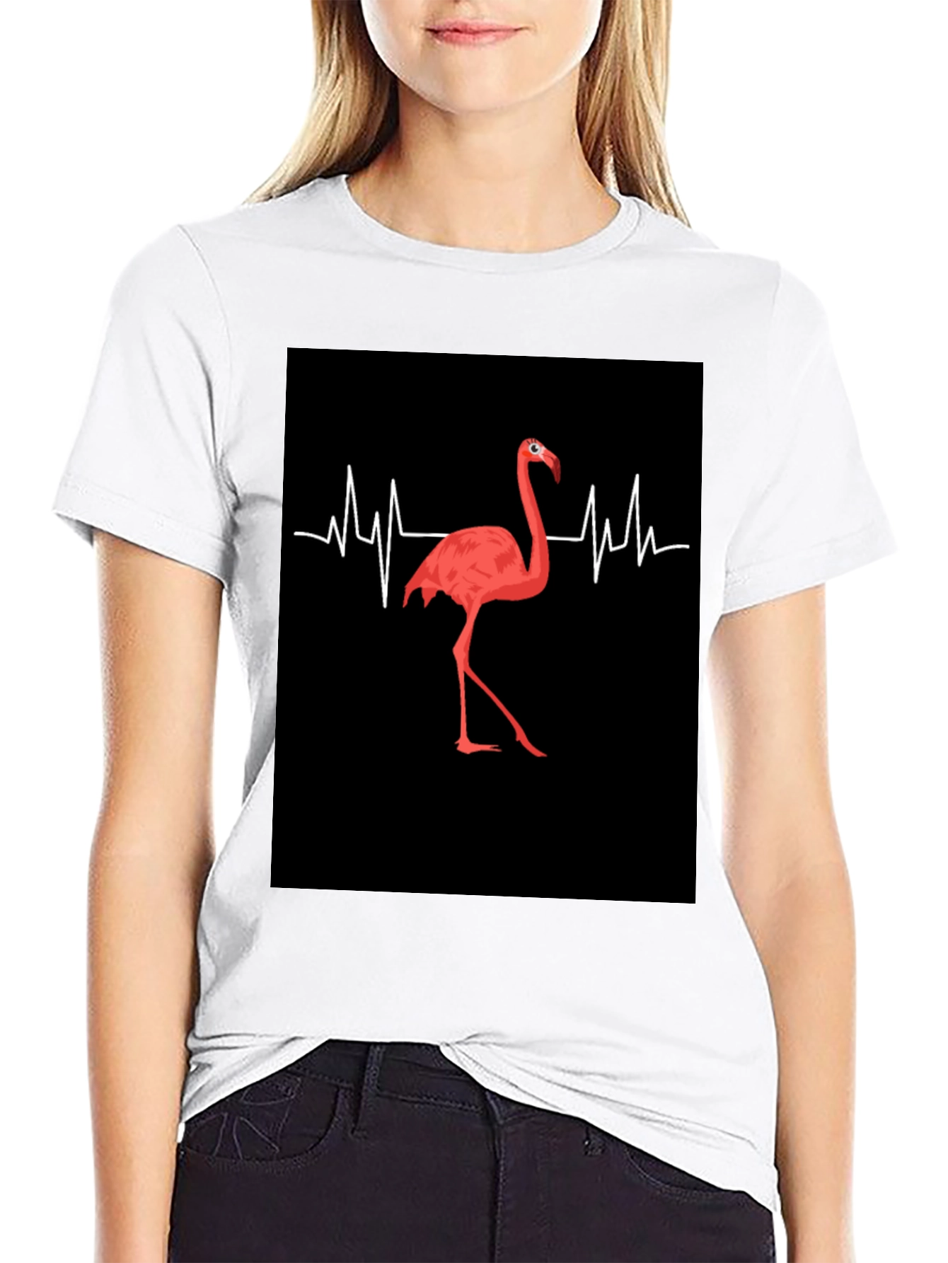 Flamingo Heartbeat Black Graphic T-Shirt