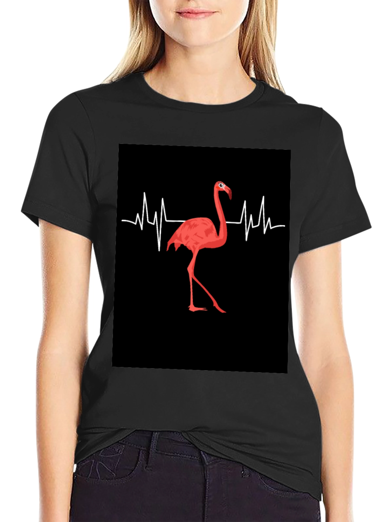Flamingo Heartbeat Black Graphic T-Shirt