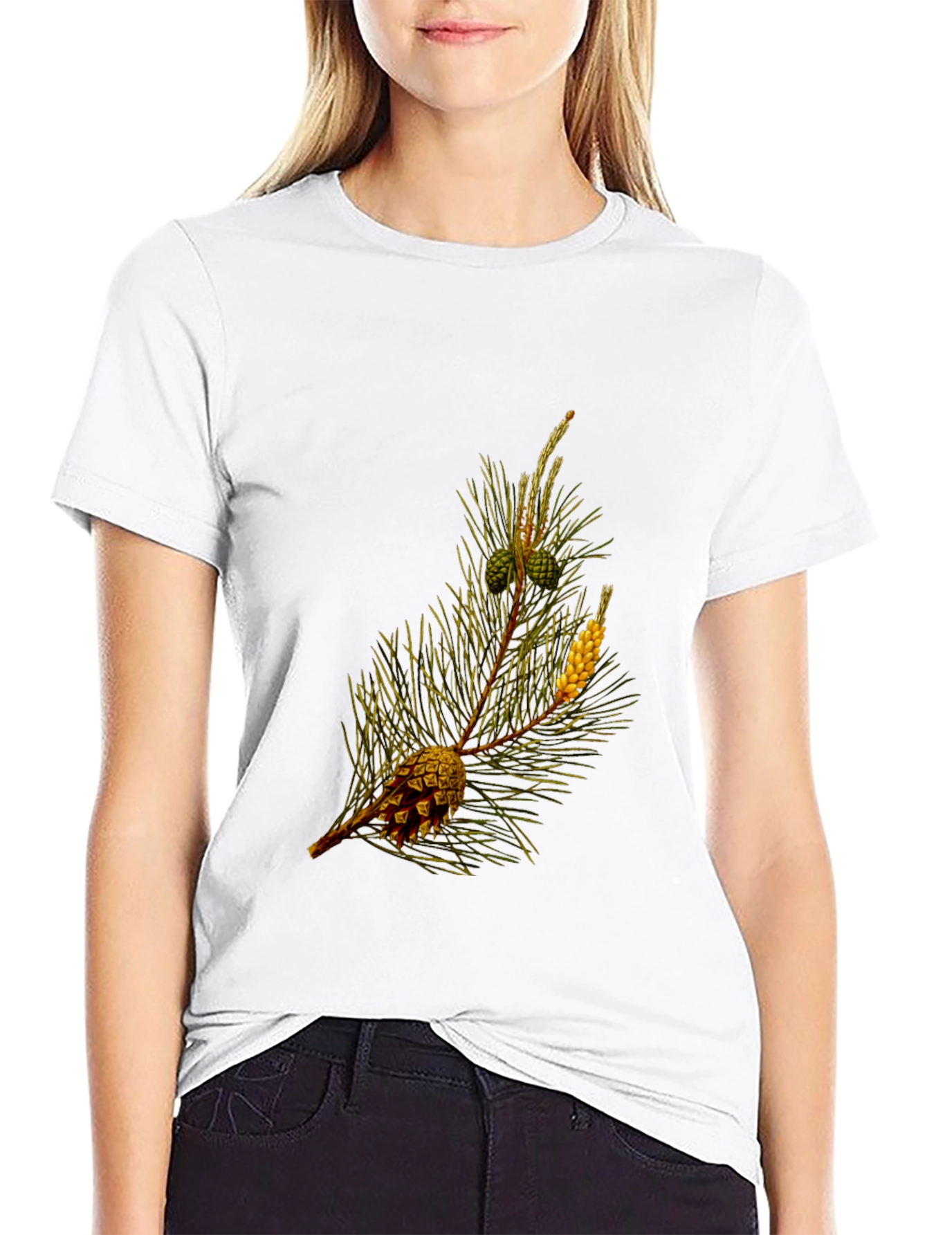Pine Cone Print Black T-Shirt