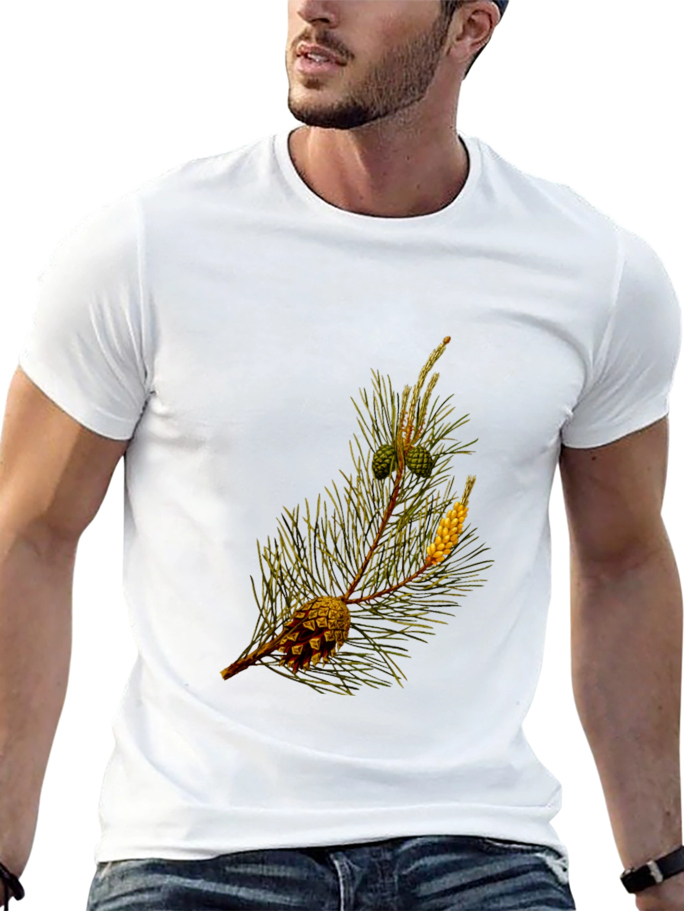 Pine Cone Print Black T-Shirt