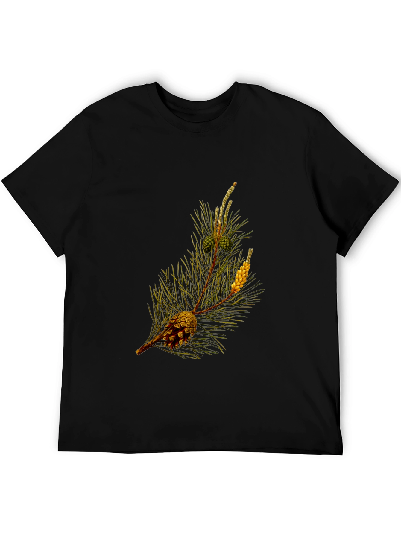 Pine Cone Print Black T-Shirt