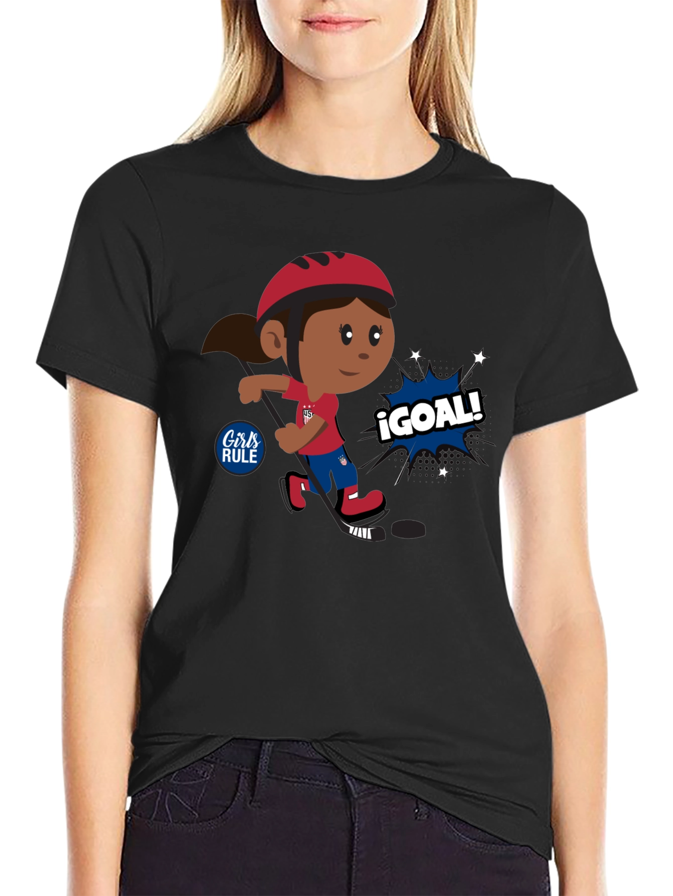 Girls Rule Cartoon Hockey Tee