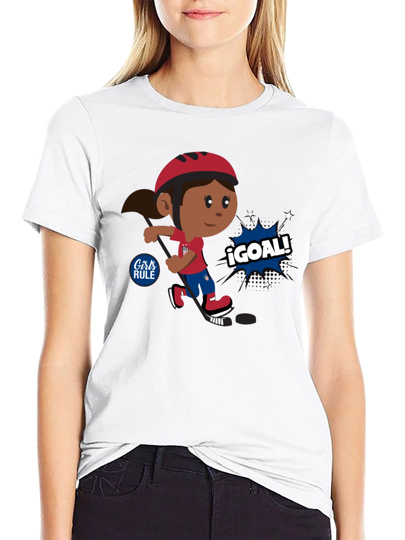 Girls Rule Cartoon Hockey Tee