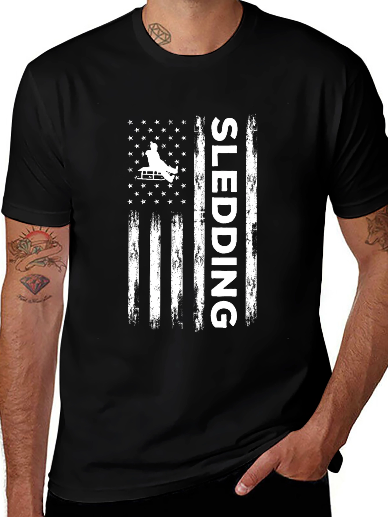 Sledding American Flag Graphic Tee - Black