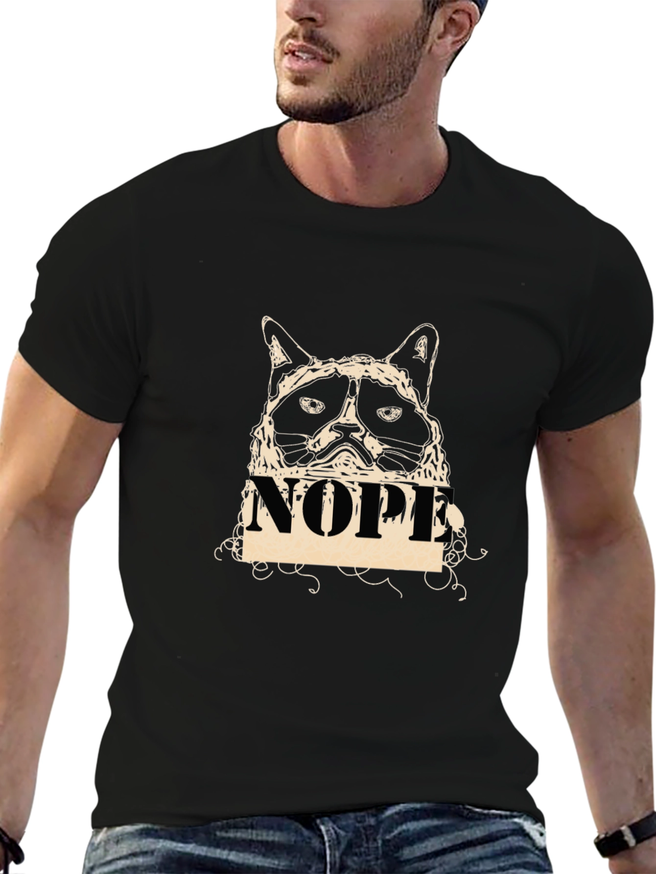 Grumpy Cat NOPE Graphic T-Shirt - Black