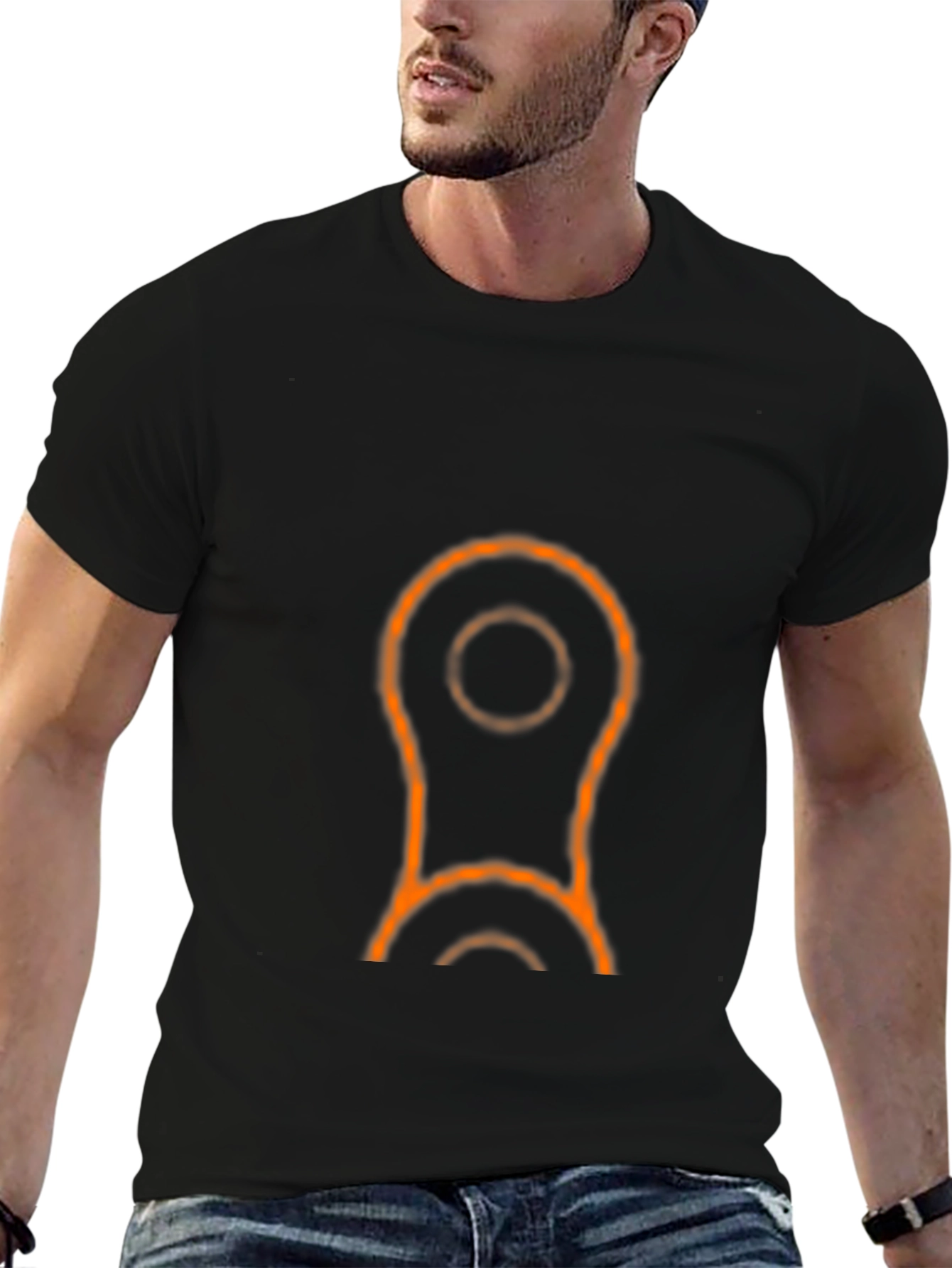 Mens Black T-Shirt with Orange Link Design