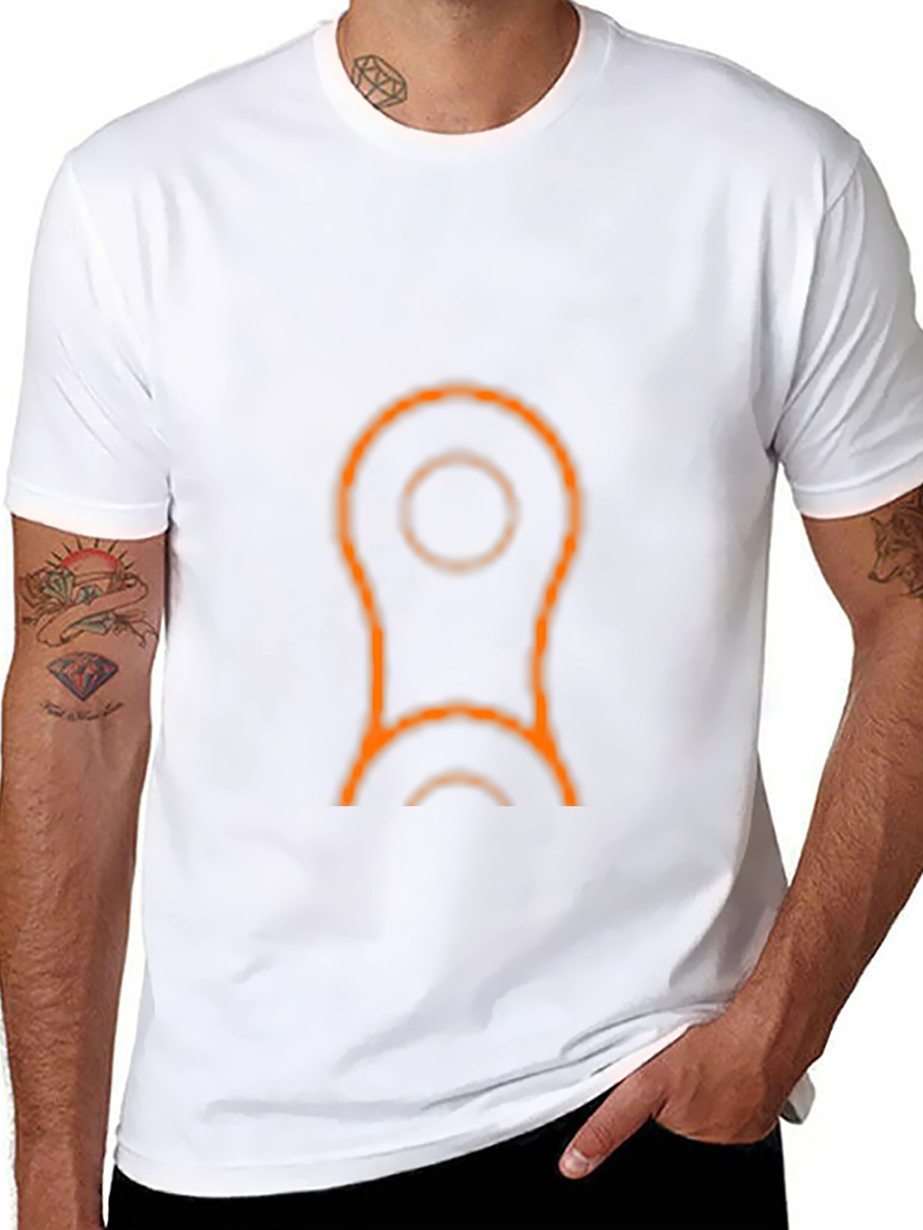 Mens Black T-Shirt with Orange Link Design