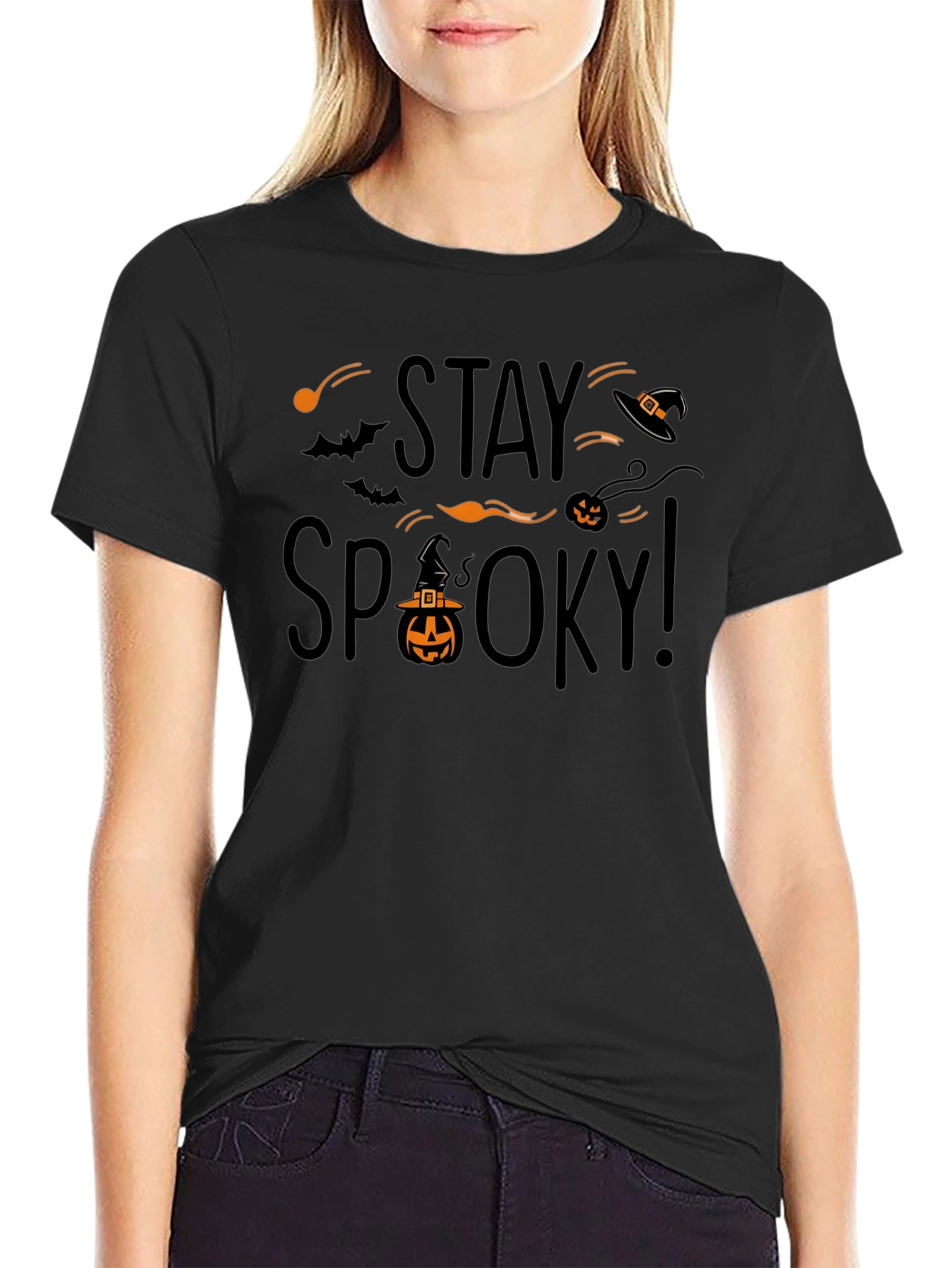 Stay Spooky Halloween Graphic Tee - Black