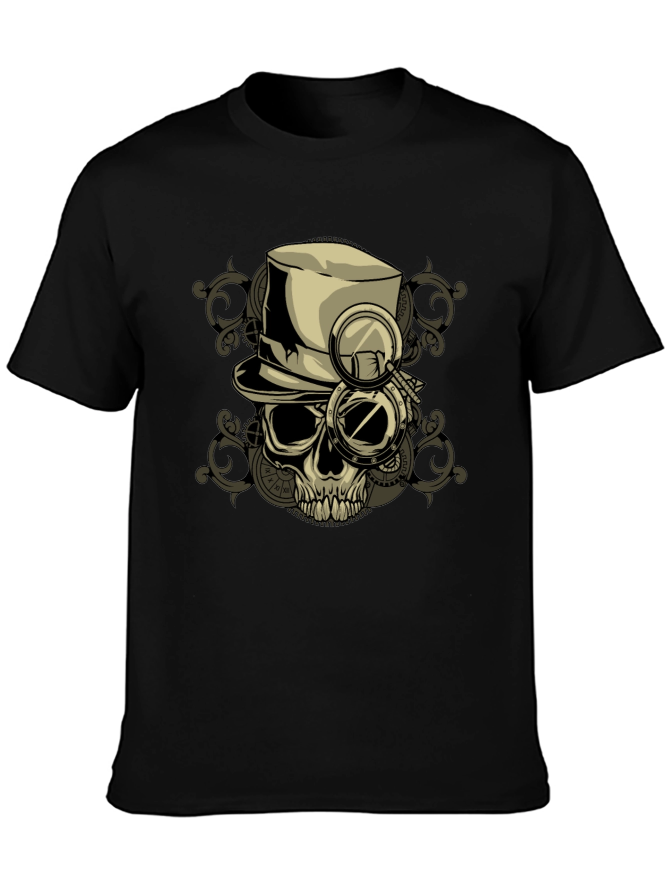 Steampunk Skull T-Shirt - Gears & Top Hat