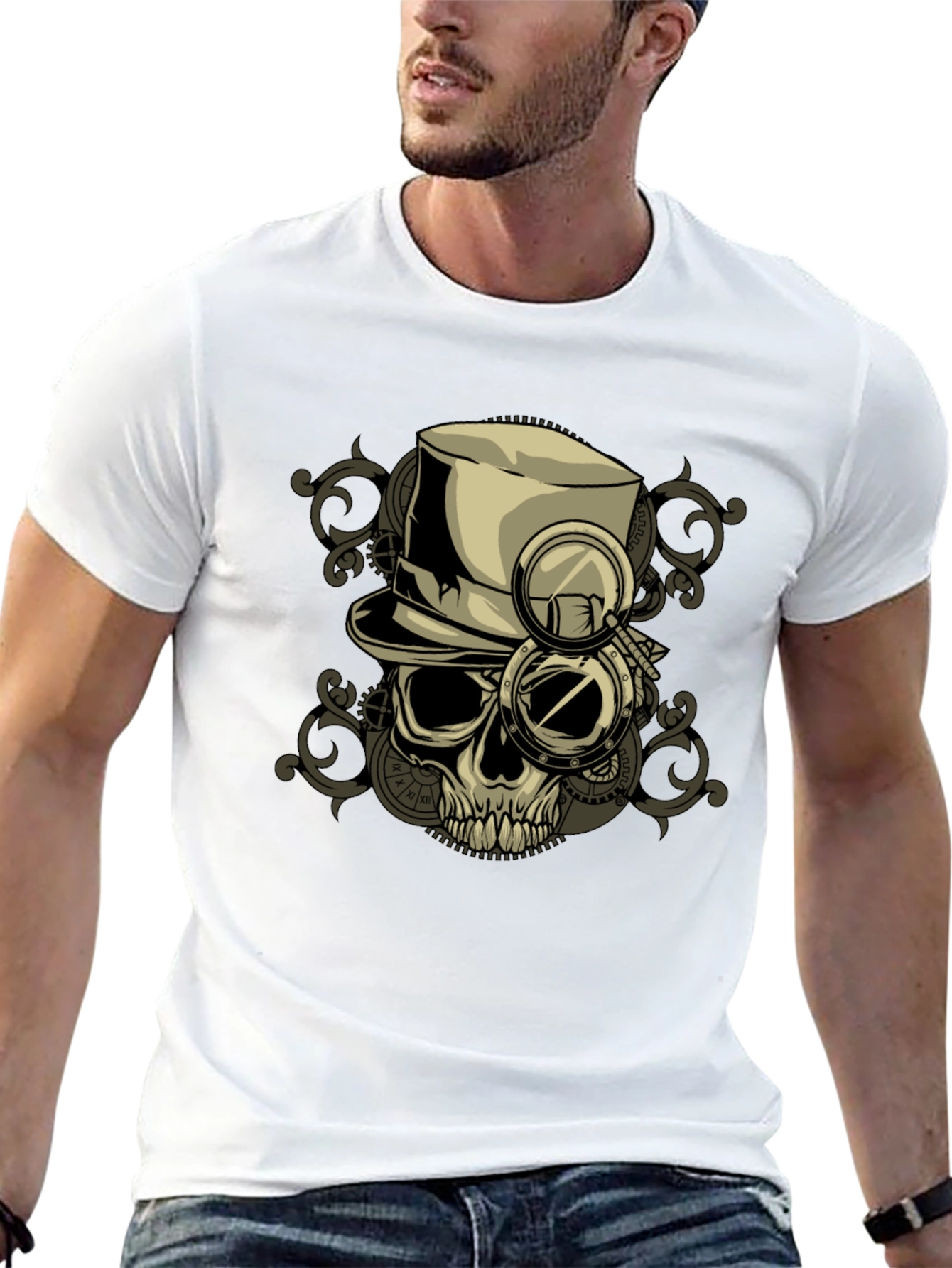 Steampunk Skull T-Shirt - Gears & Top Hat