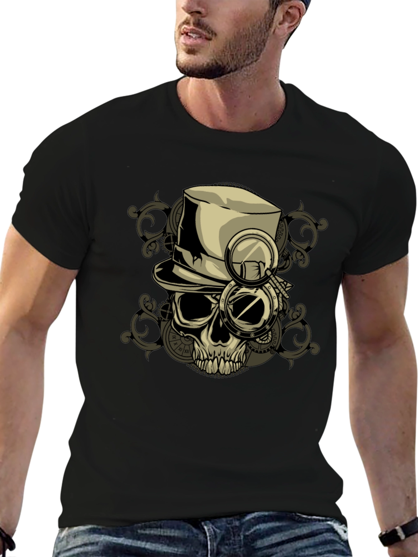 Steampunk Skull T-Shirt - Gears & Top Hat