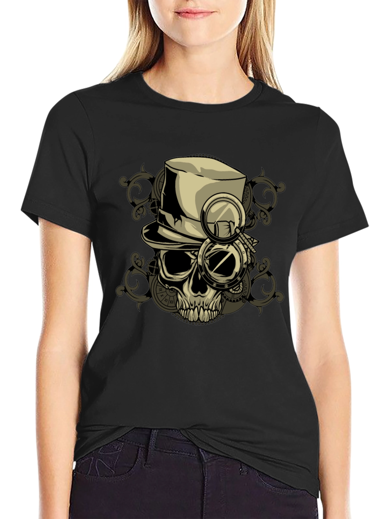 Steampunk Skull T-Shirt - Gears & Top Hat