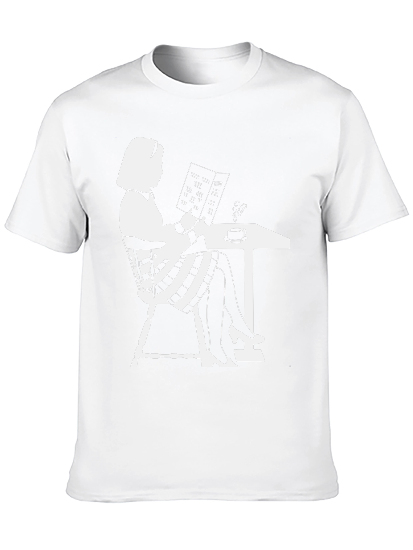Chic Silhouette Tee: Woman Reading at Cafe