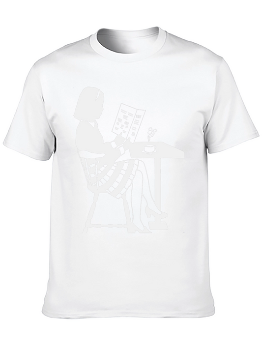 Chic Silhouette Tee: Woman Reading at Cafe