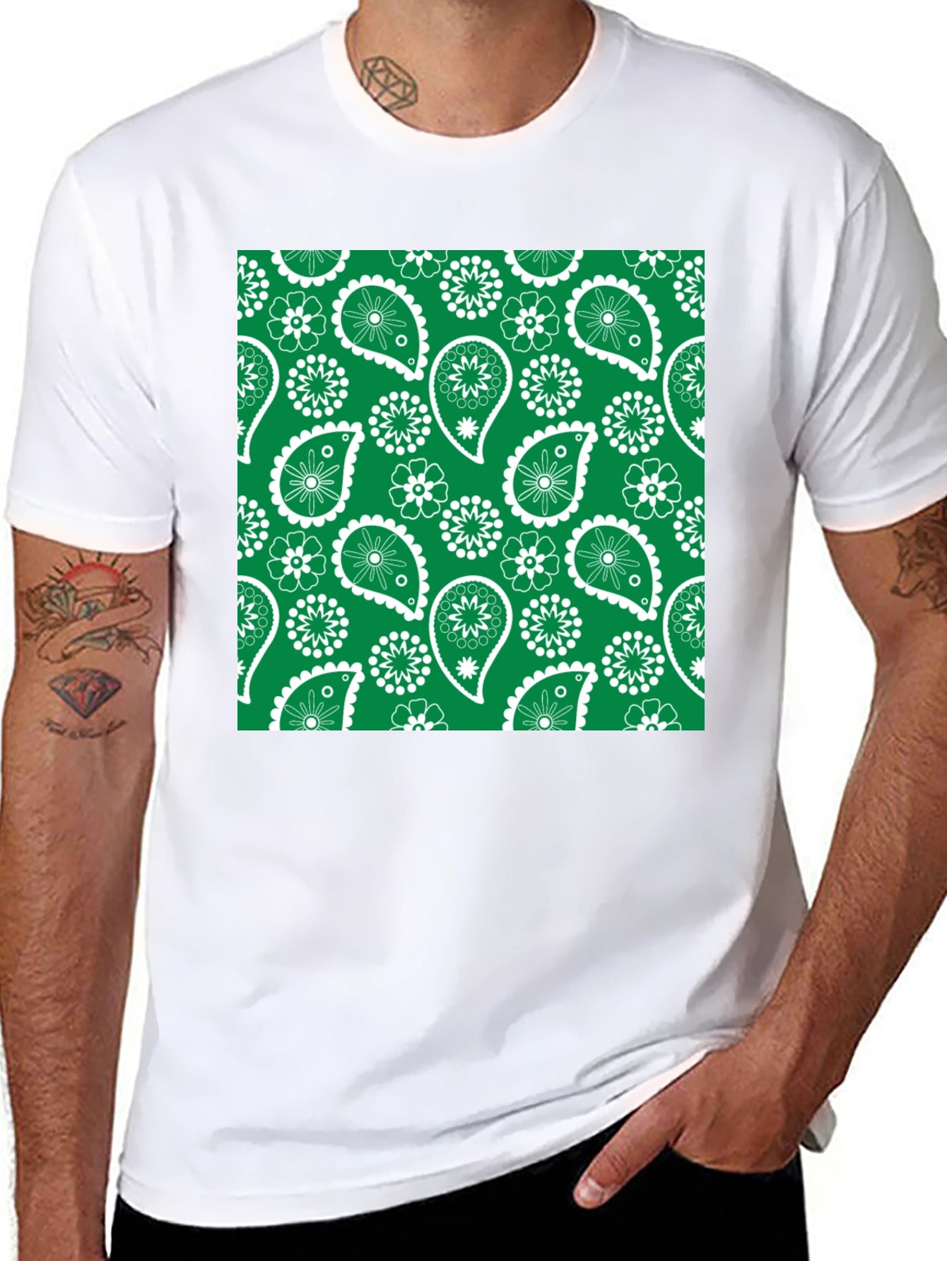 Green Paisley Patterned T-Shirt