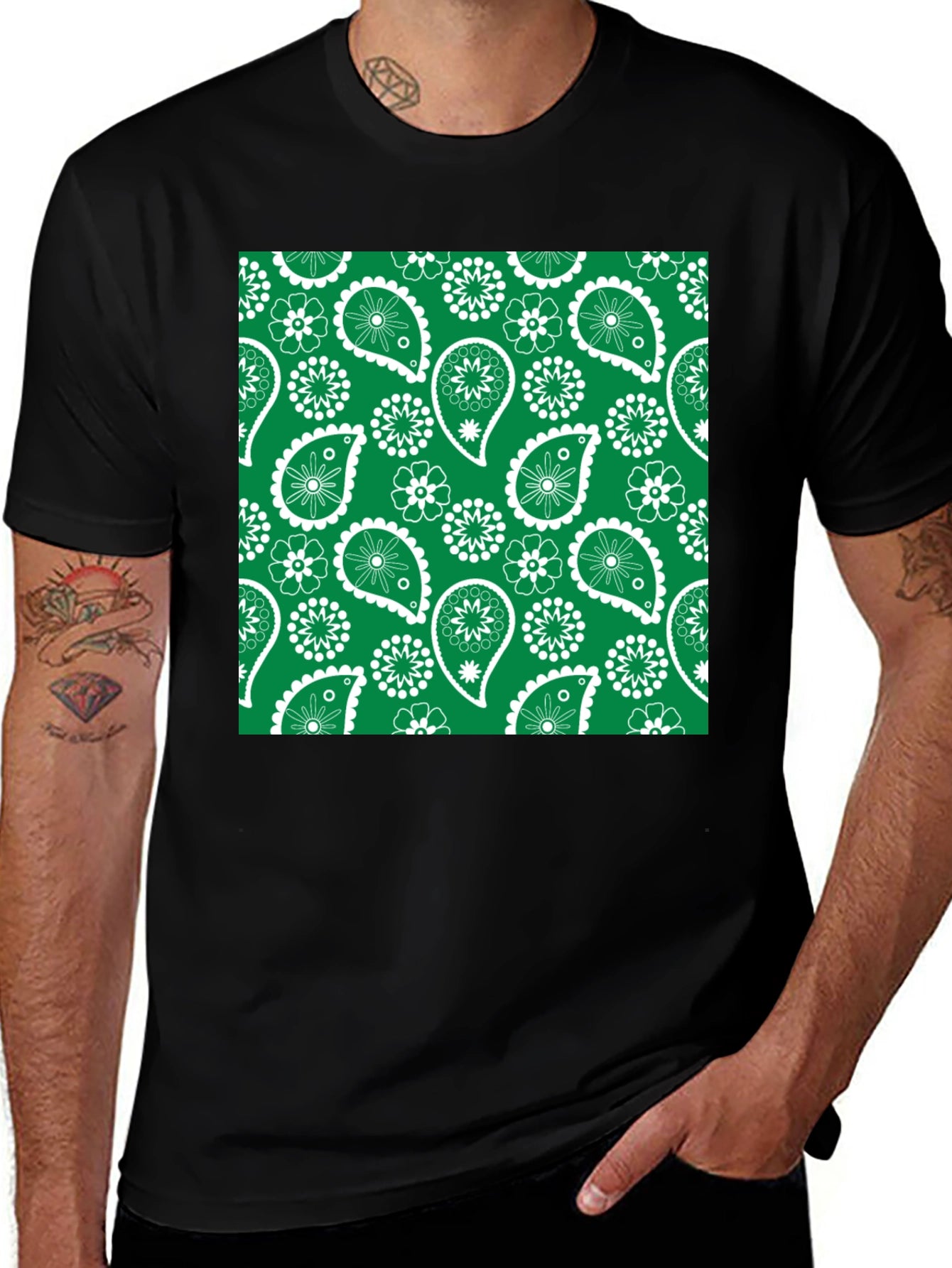 Green Paisley Patterned T-Shirt