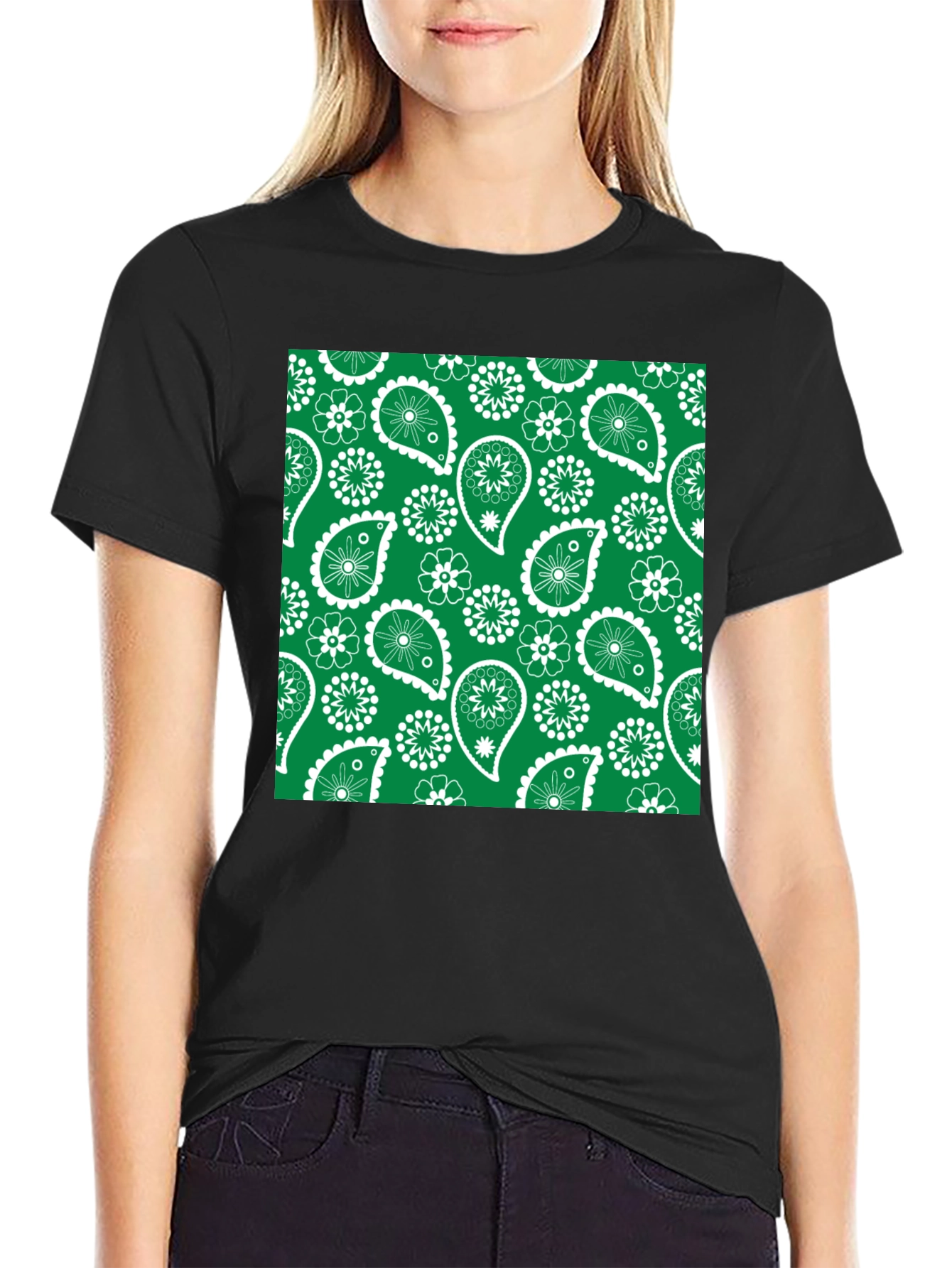 Green Paisley Patterned T-Shirt