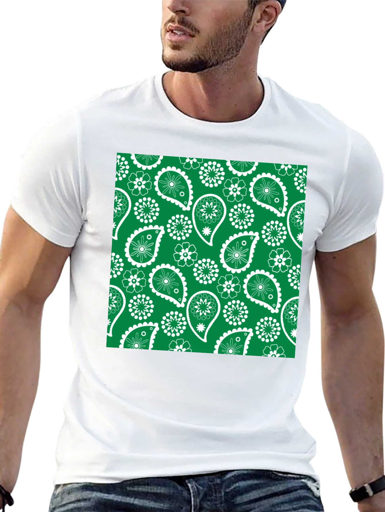 Green Paisley Patterned T-Shirt