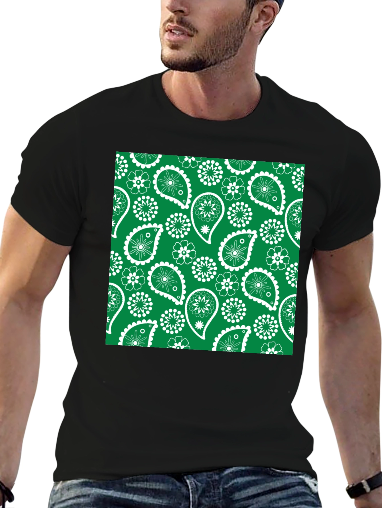 Green Paisley Patterned T-Shirt