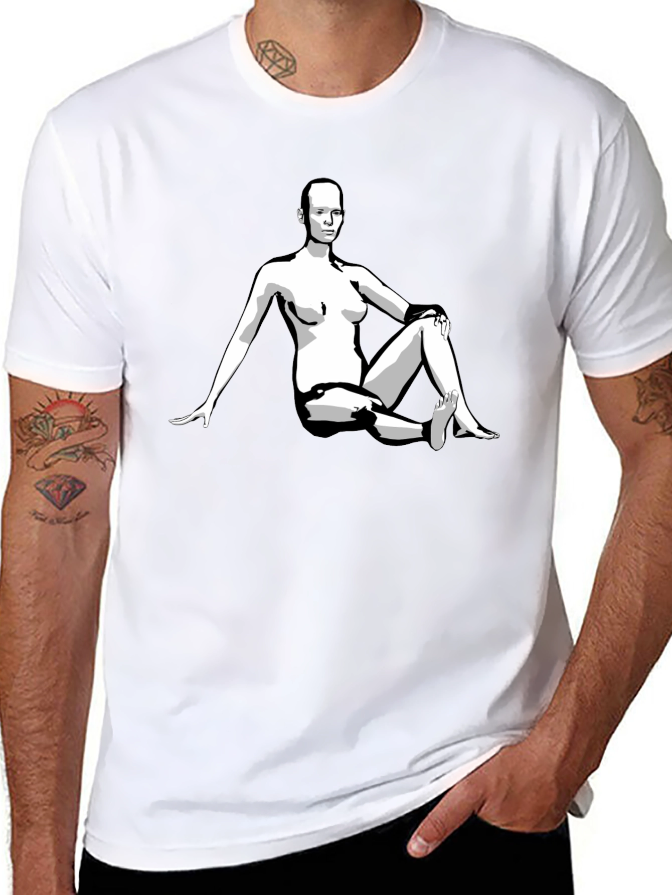 Black Graphic Tee - Woman Illustration