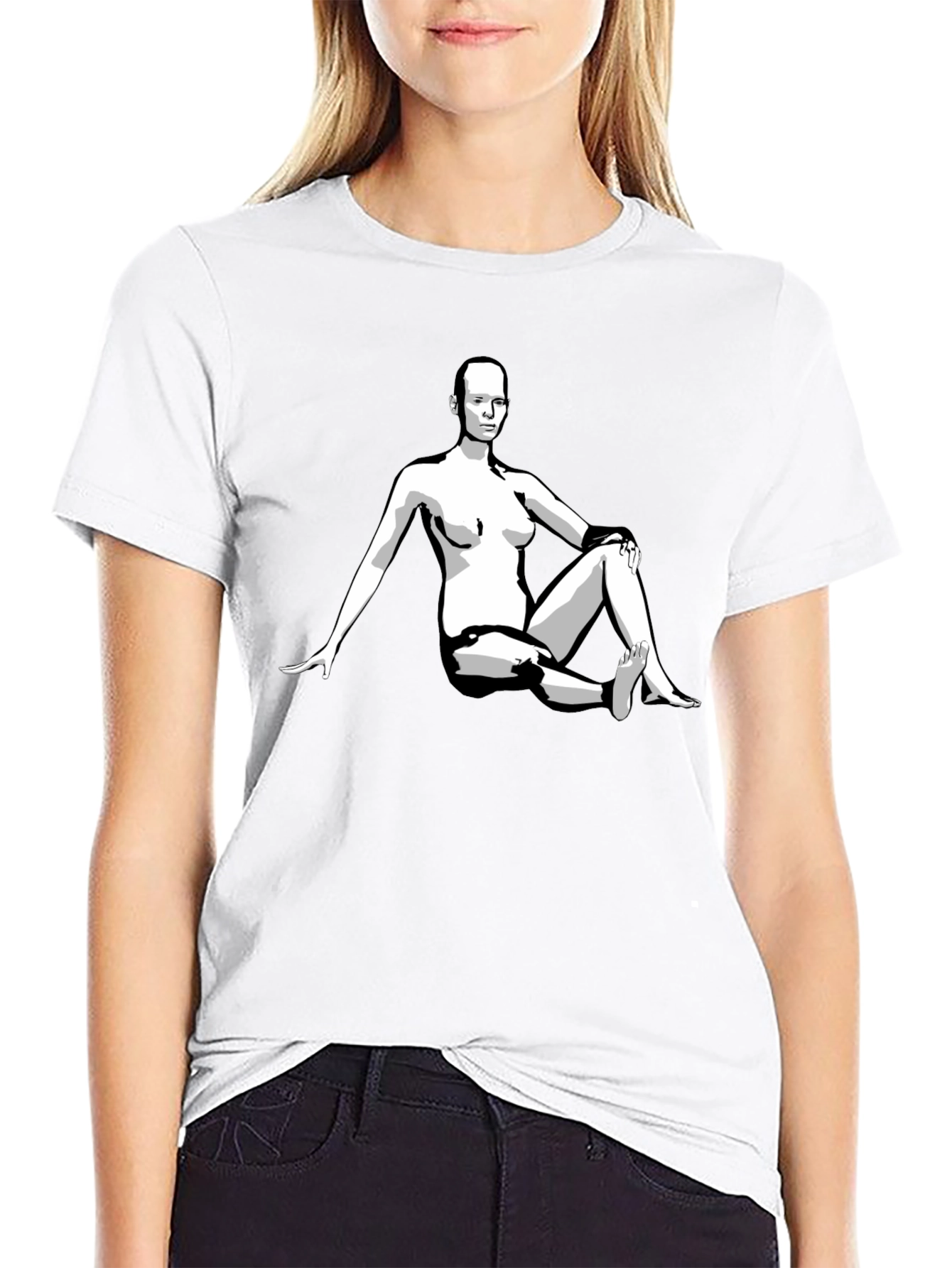 Black Graphic Tee - Woman Illustration