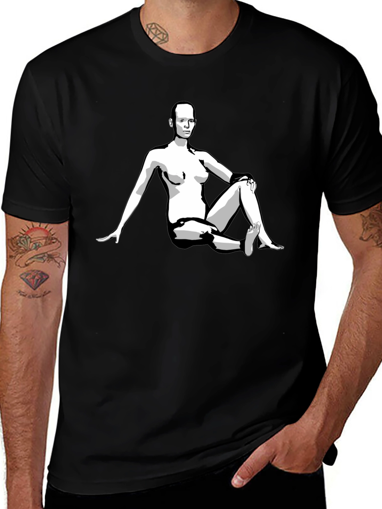 Black Graphic Tee - Woman Illustration