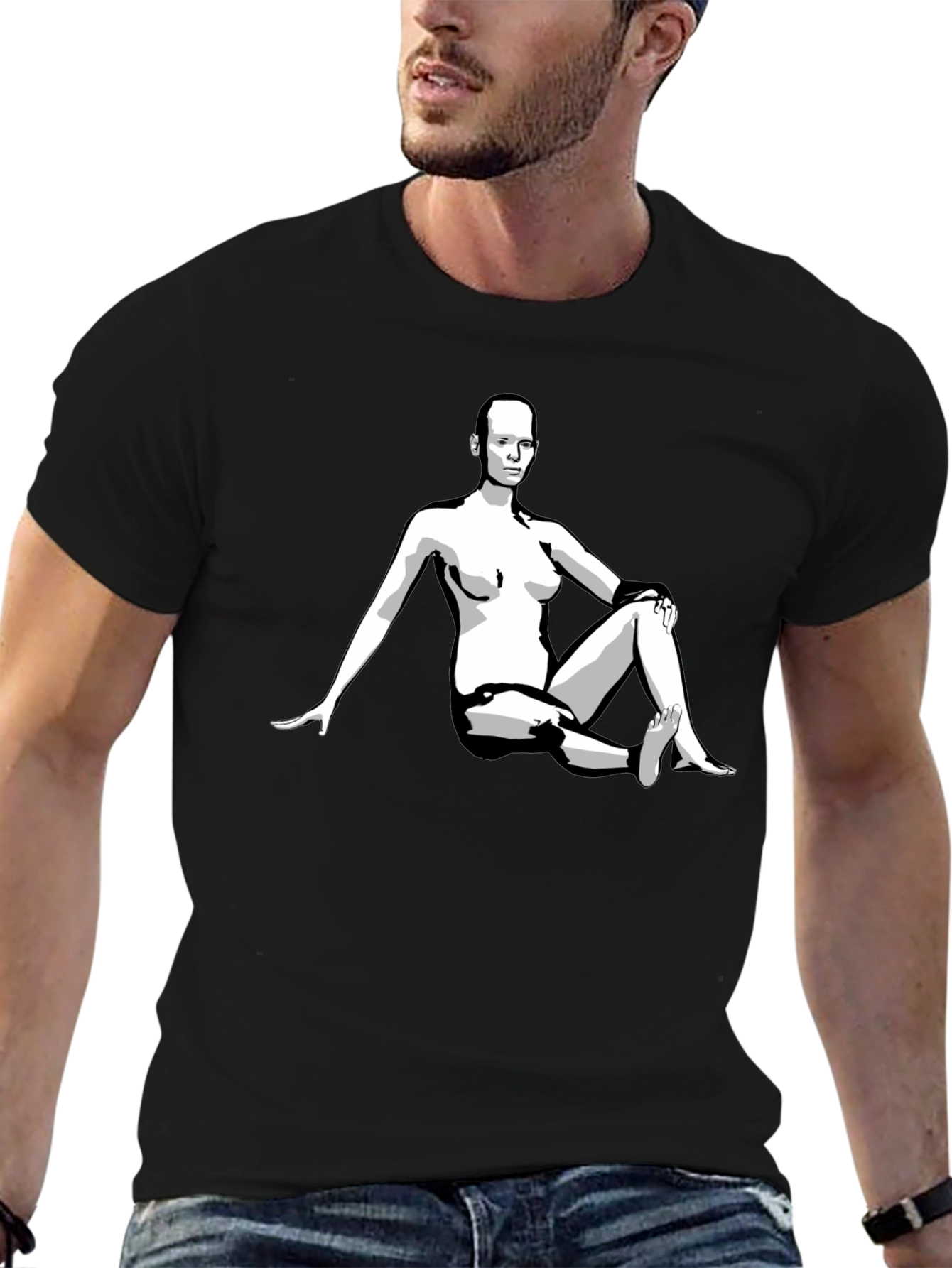 Black Graphic Tee - Woman Illustration