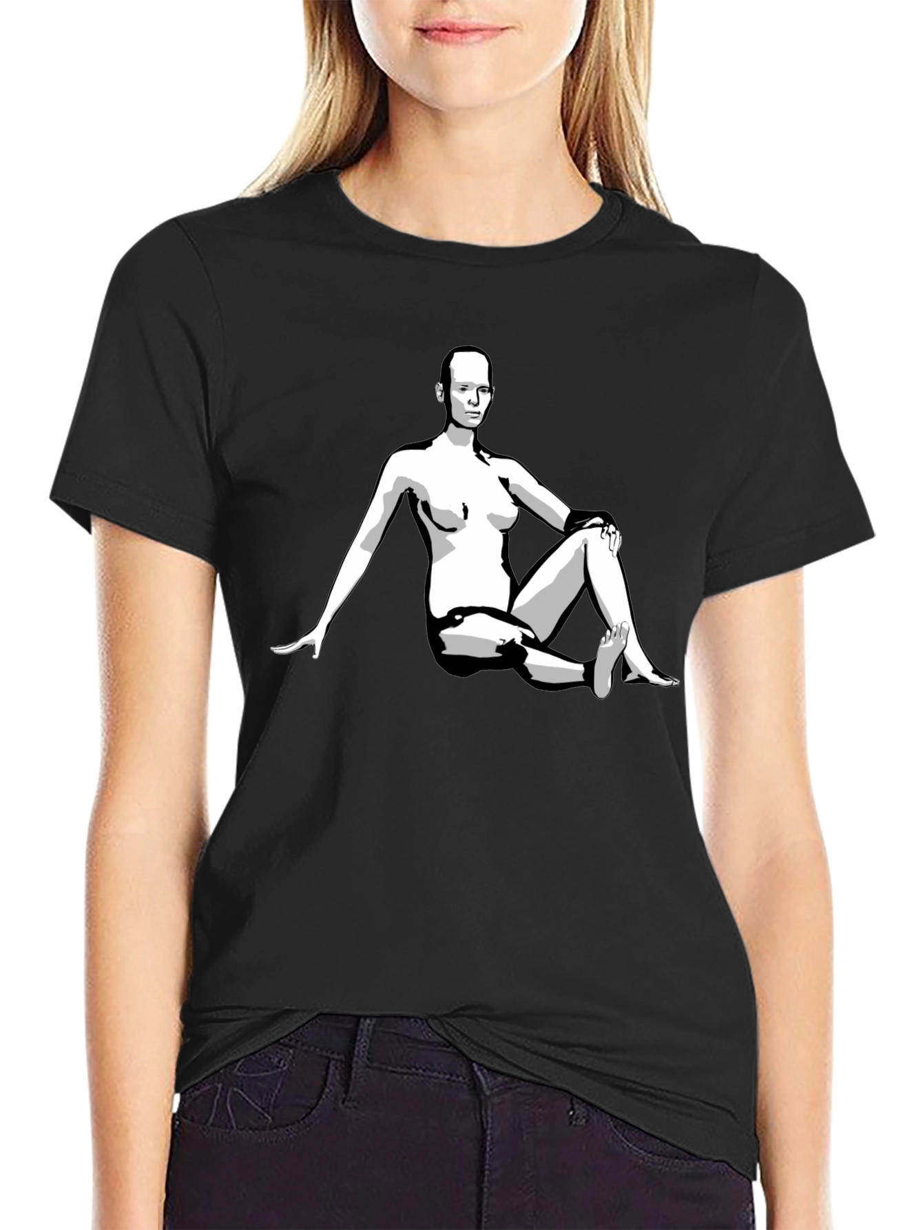 Black Graphic Tee - Woman Illustration