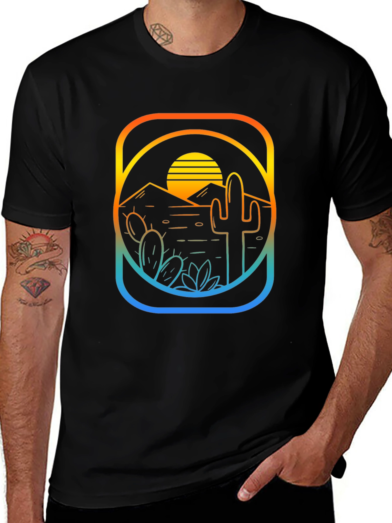 Sunset Cactus Graphic T-Shirt - Desert Vibes
